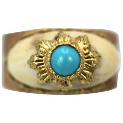 Vintage Mario Buccellati 18 Karat Textured Brushed Gold Ring Turquoise