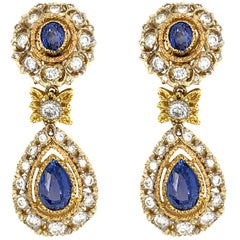 Mario Buccellati 18 Karat White and Yellow Gold Diamond and Sapphire Earrings
