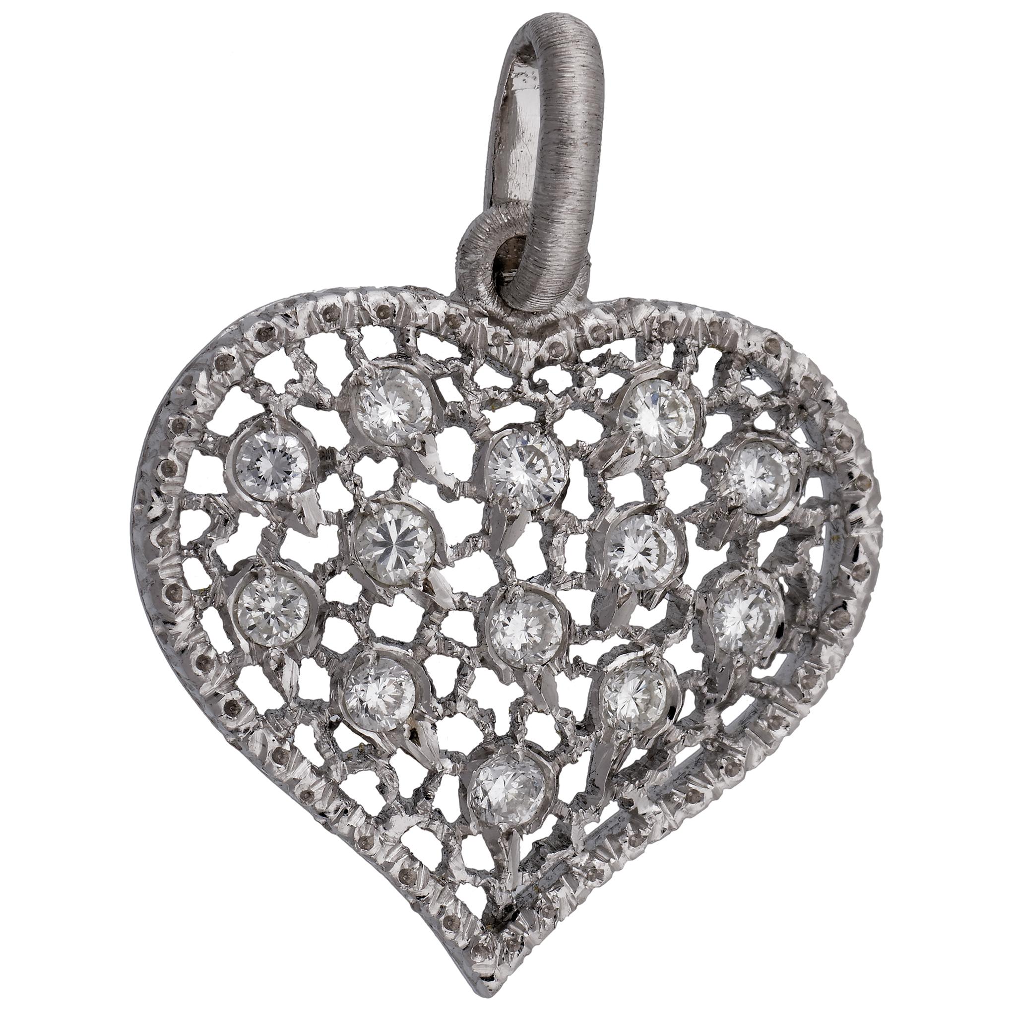 Mario Buccellati 18 Karat White Gold Diamond Heart Shaped Pendant