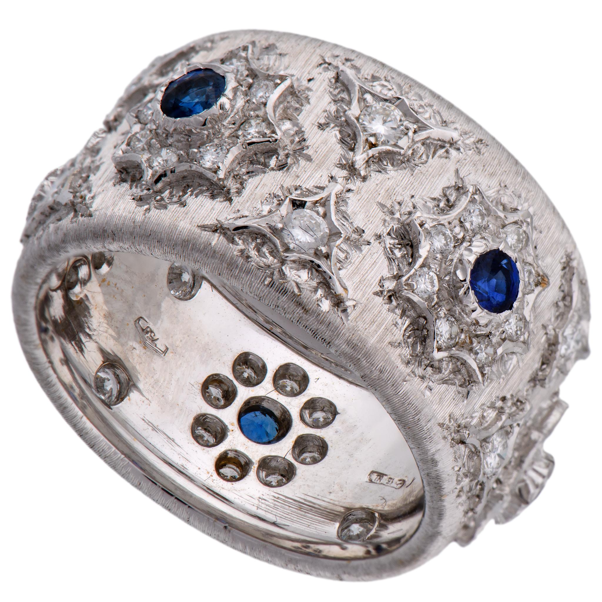 Mario Buccellati 18 Karat White Gold Sapphire Ring In New Condition In New York, NY