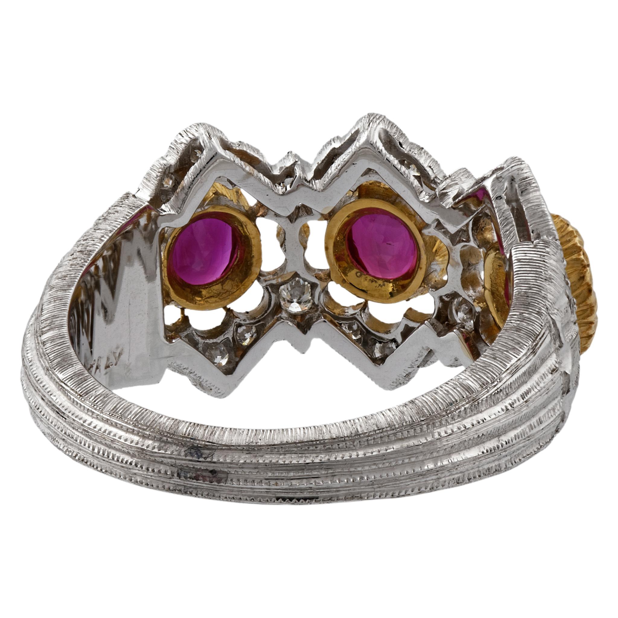 Women's Mario Buccellati 18 Karat Yellow and White Gold Diamond Ruby Ring