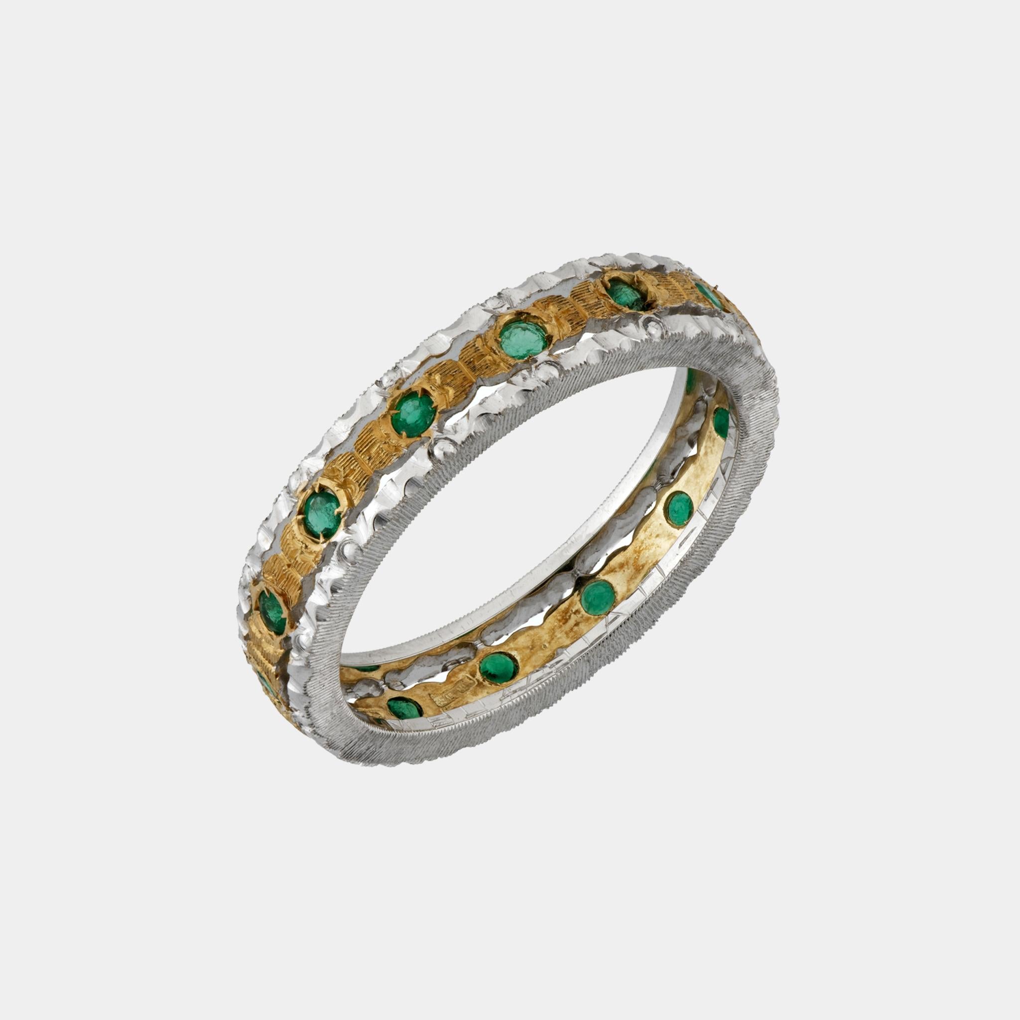 Mario Buccellati 18 Karat Yellow and White Gold Emerald Ring In New Condition In New York, NY