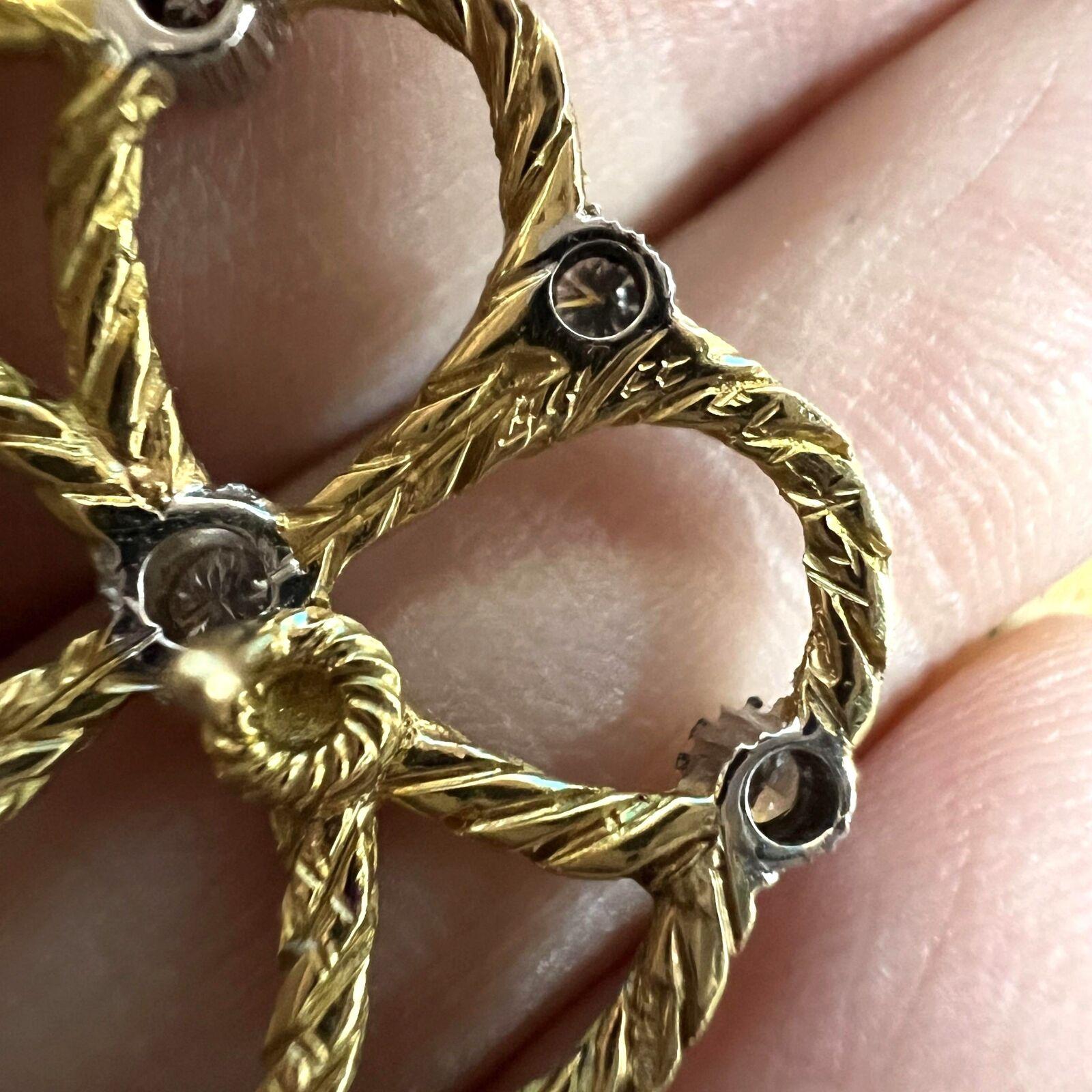 Women's or Men's Mario Buccellati 18 Karat Yellow Gold Diamond Quatrefoil Rope Earrings, Italy