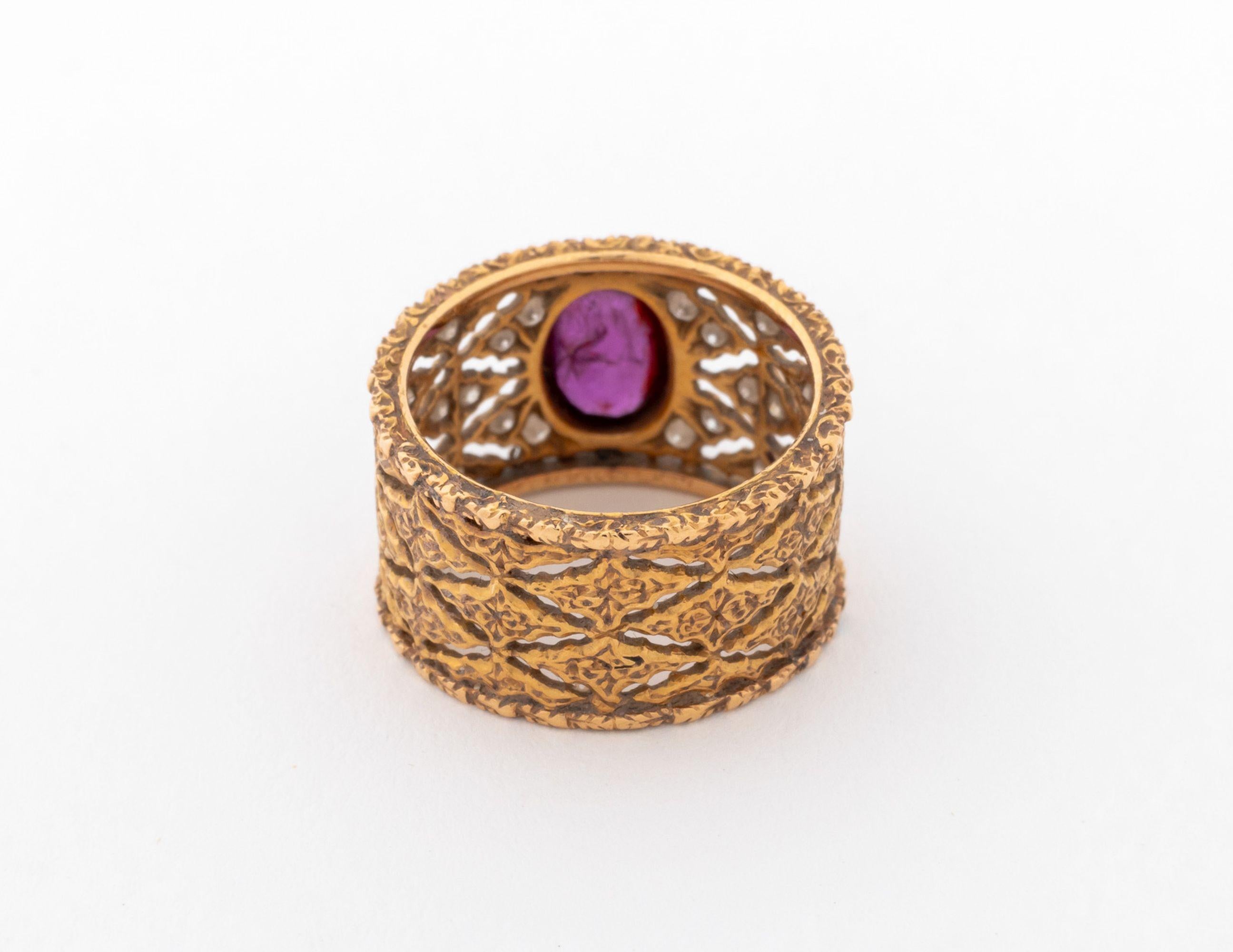 Mario Buccellati 18K Rubin-Diamant-Ring für Damen oder Herren im Angebot