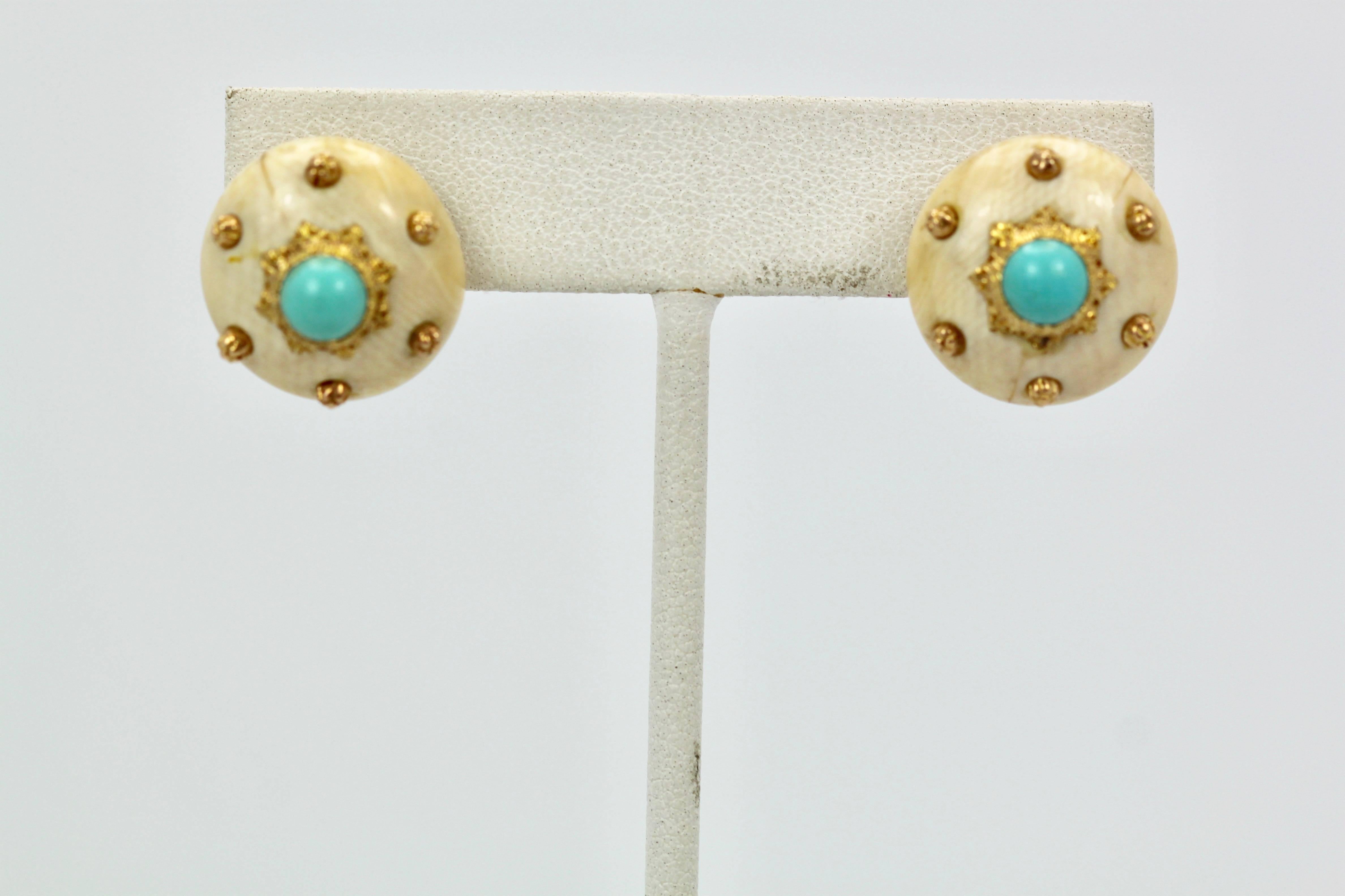 Modern Mario Buccellati 18 Karat Textured Brushed Gold Earrings Turquoise