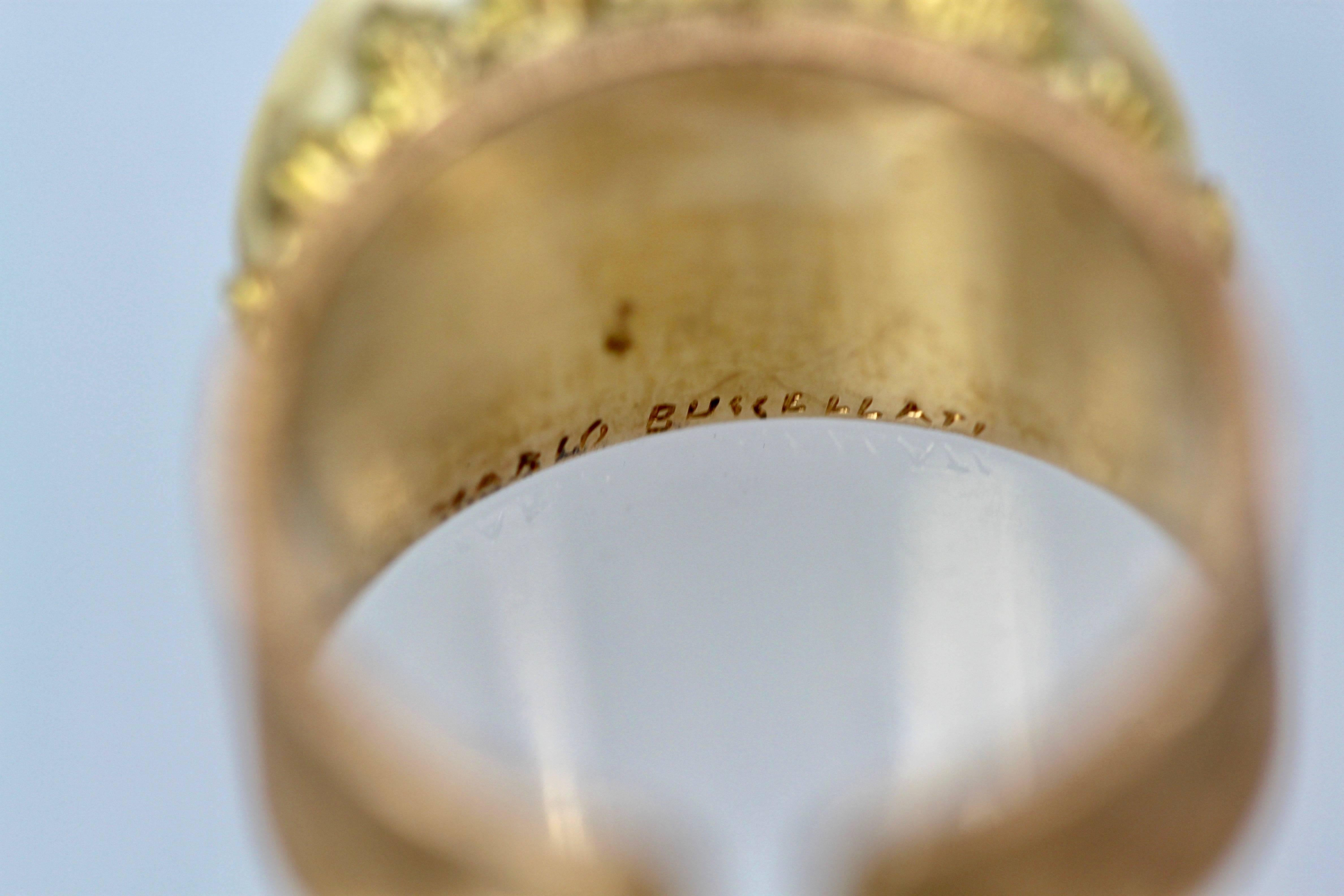 Artisan Mario Buccellati 18 Karat Textured Brushed Gold Ring Turquoise For Sale