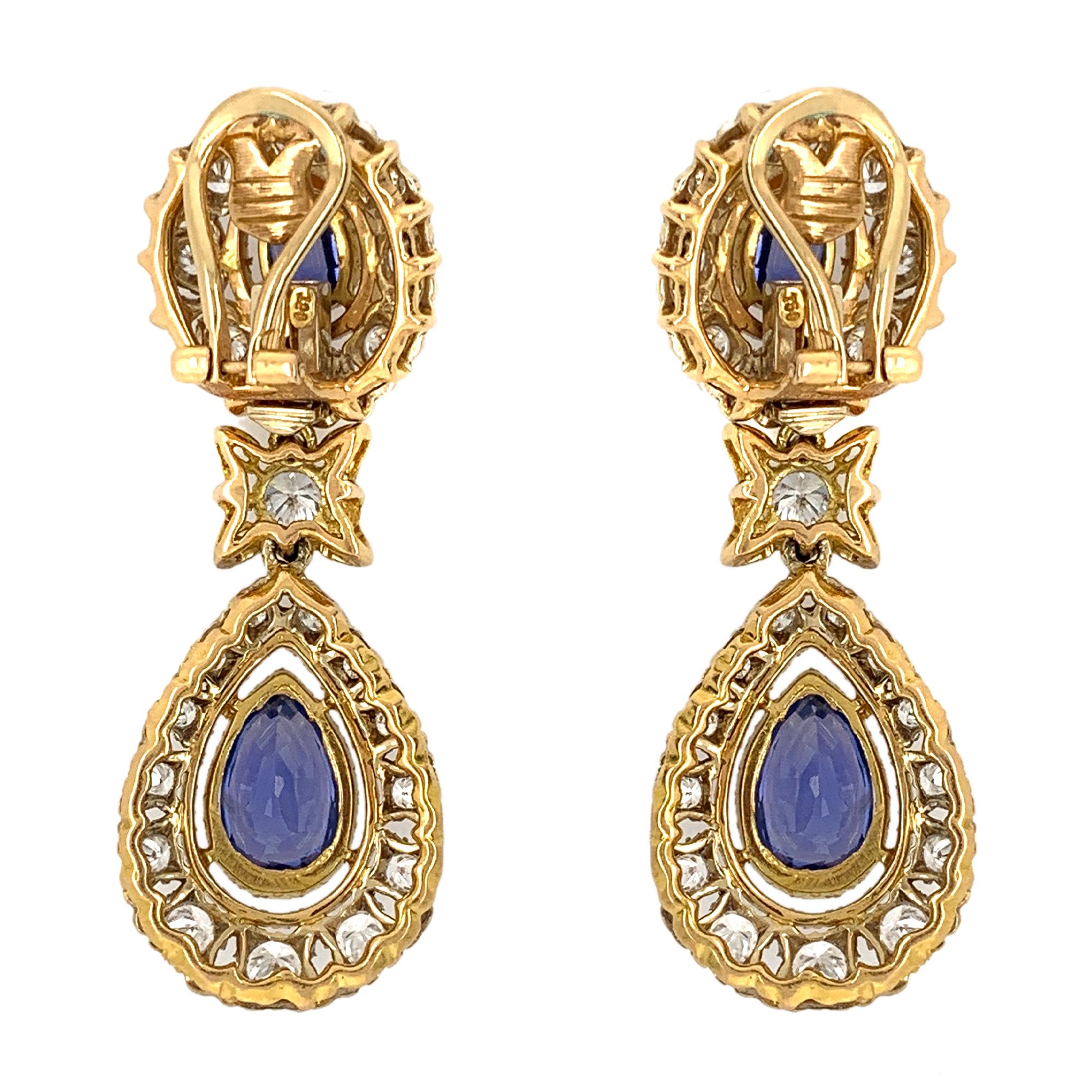 Mario Buccellati 18 Karat White and Yellow Gold Diamond and Sapphire Earrings In Good Condition In New York, NY