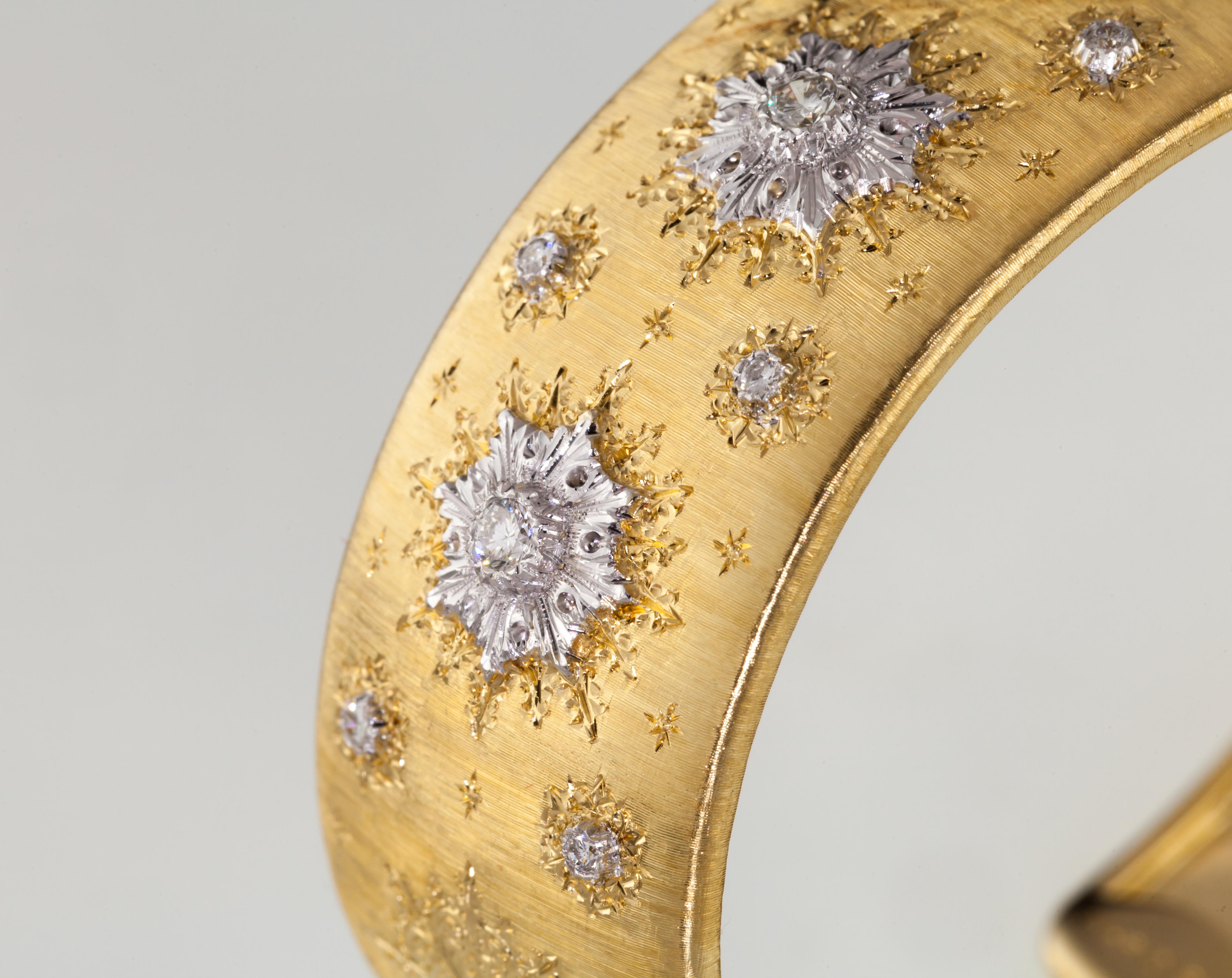 Mario Buccellati 18k Yellow and White Gold Diamond Cuff Bracelet w/ Original Box 3
