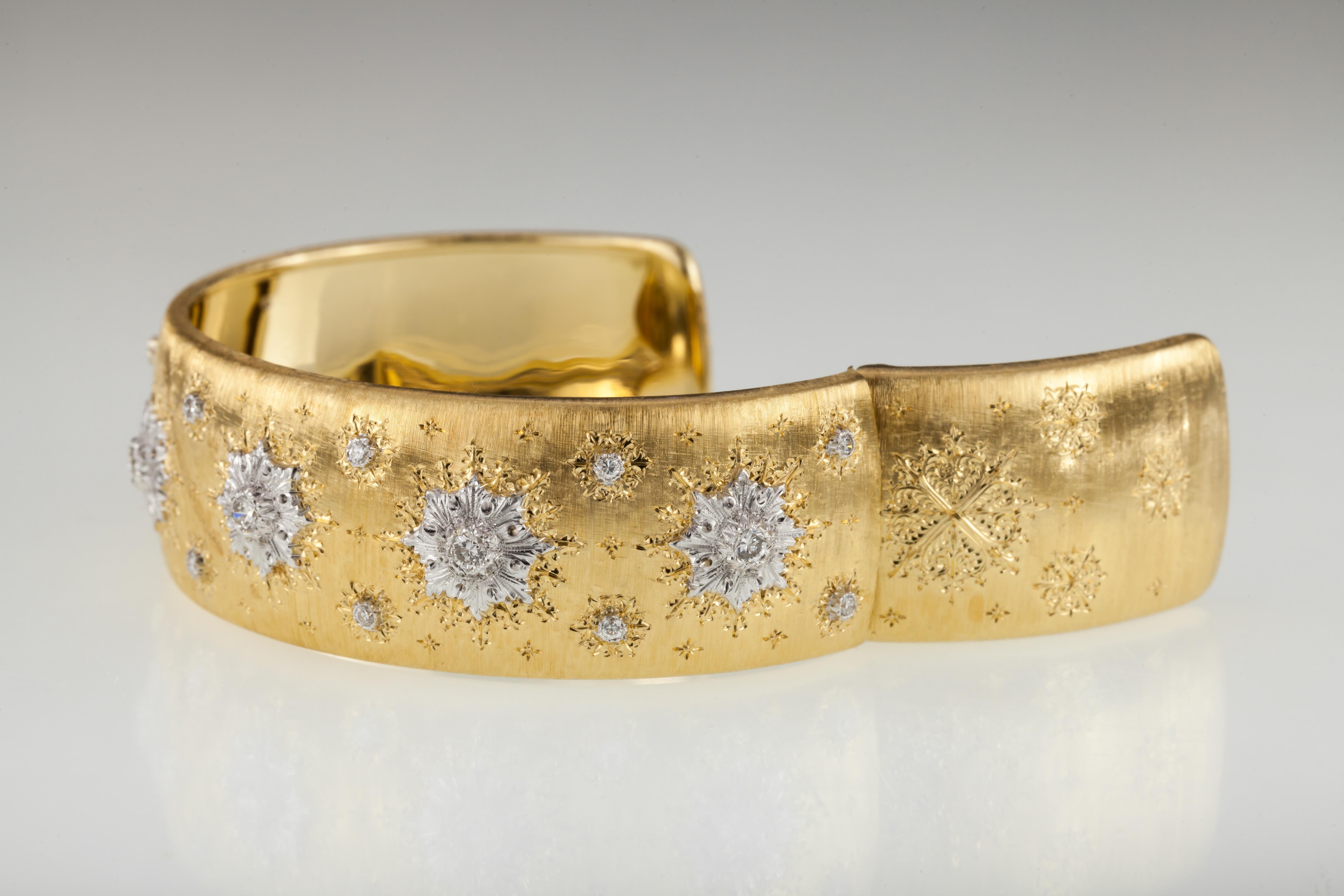 Women's Mario Buccellati 18k Yellow and White Gold Diamond Cuff Bracelet w/ Original Box