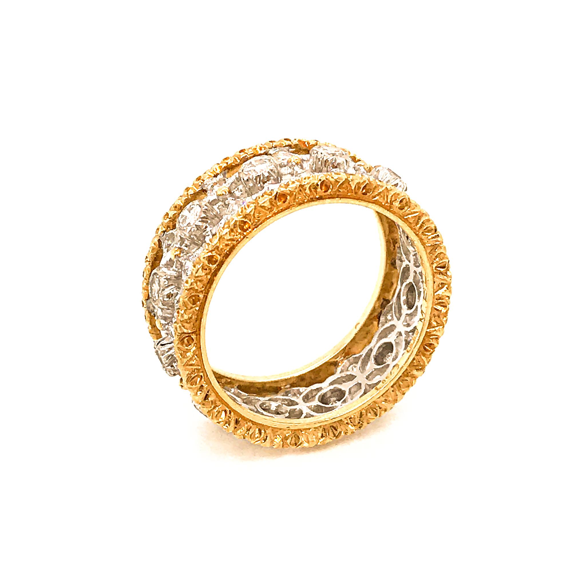 METAL TYPE: 18k Yellow and White Gold
TOTAL WEIGHT: 6.2 grams
RING SIZE: 7
