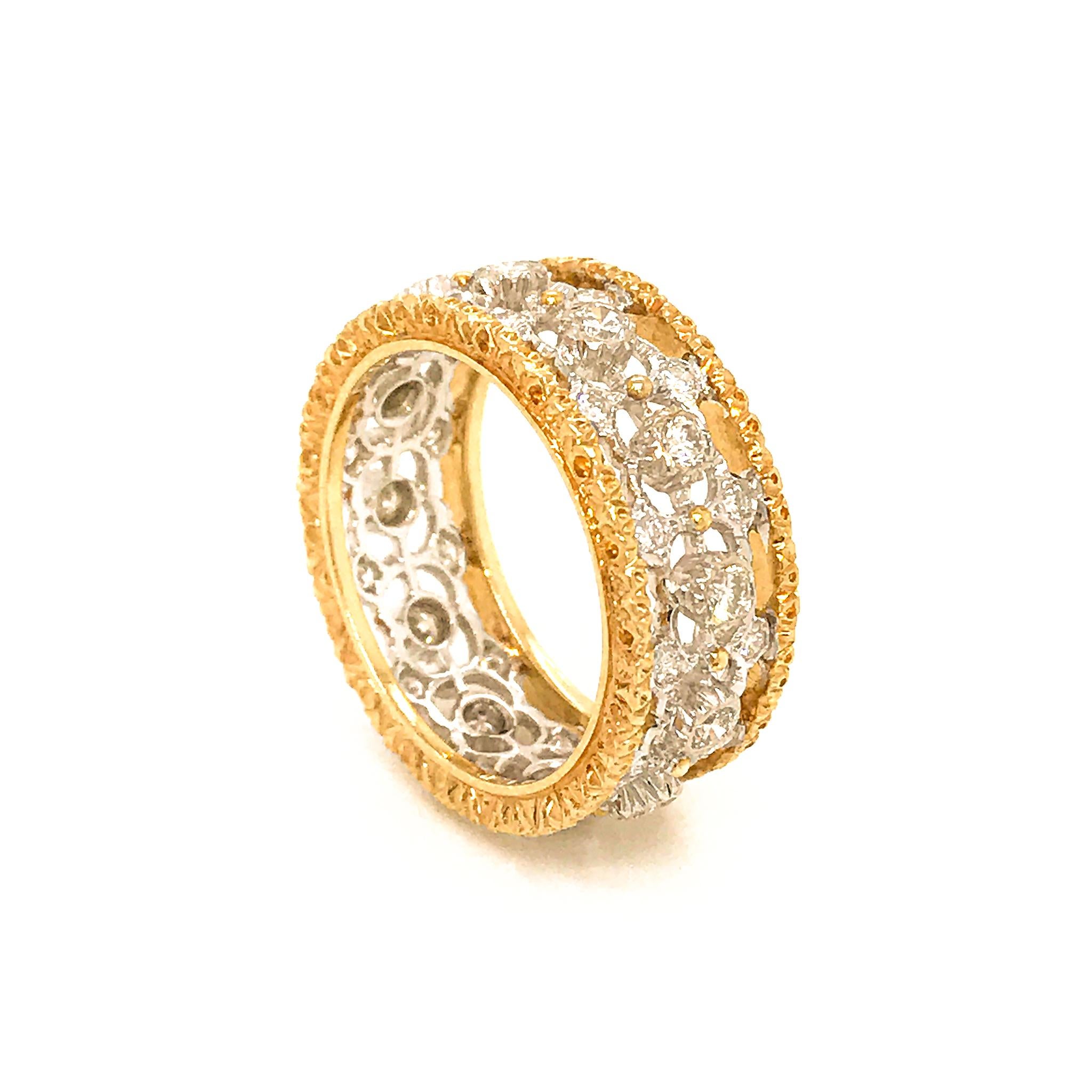 Mario Buccellati 18 Karat Yellow and White Gold Diamond Ring In Excellent Condition In New York, NY