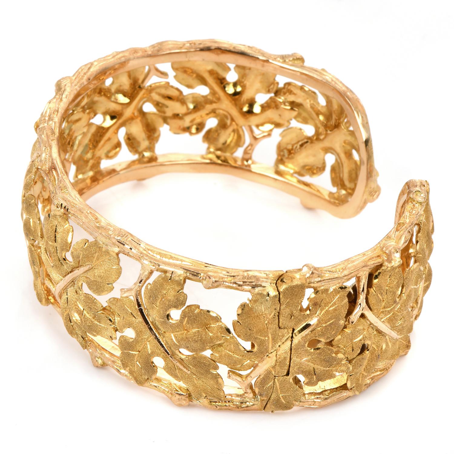 Art Nouveau Mario Buccellati 18K Yellow Gold Maple Leaf Cuff Bracelet