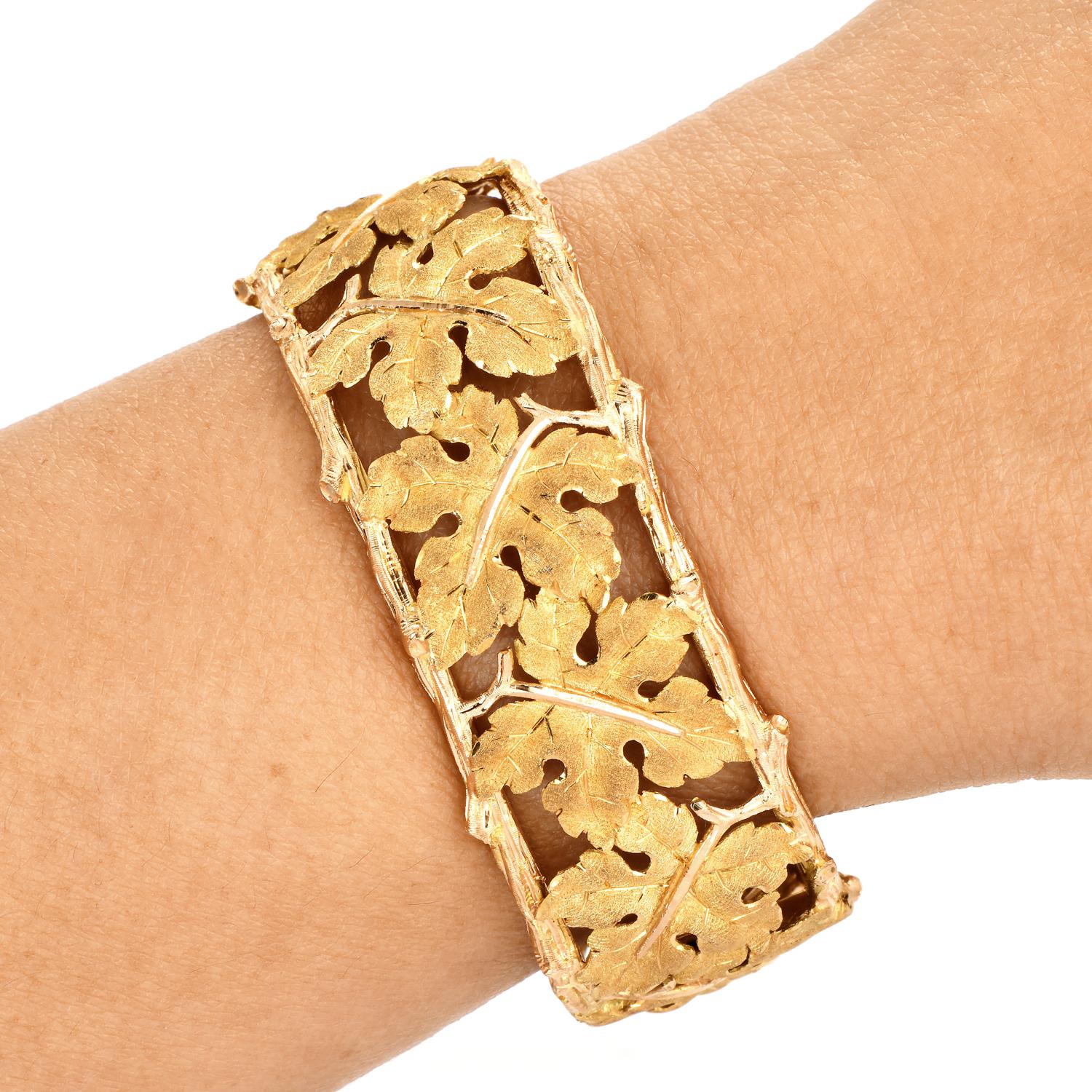 Mario Buccellati 18K Yellow Gold Maple Leaf Cuff Bracelet 3
