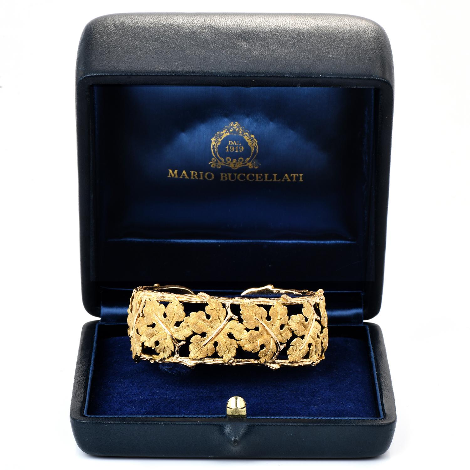 Mario Buccellati 18K Yellow Gold Maple Leaf Cuff Bracelet 4