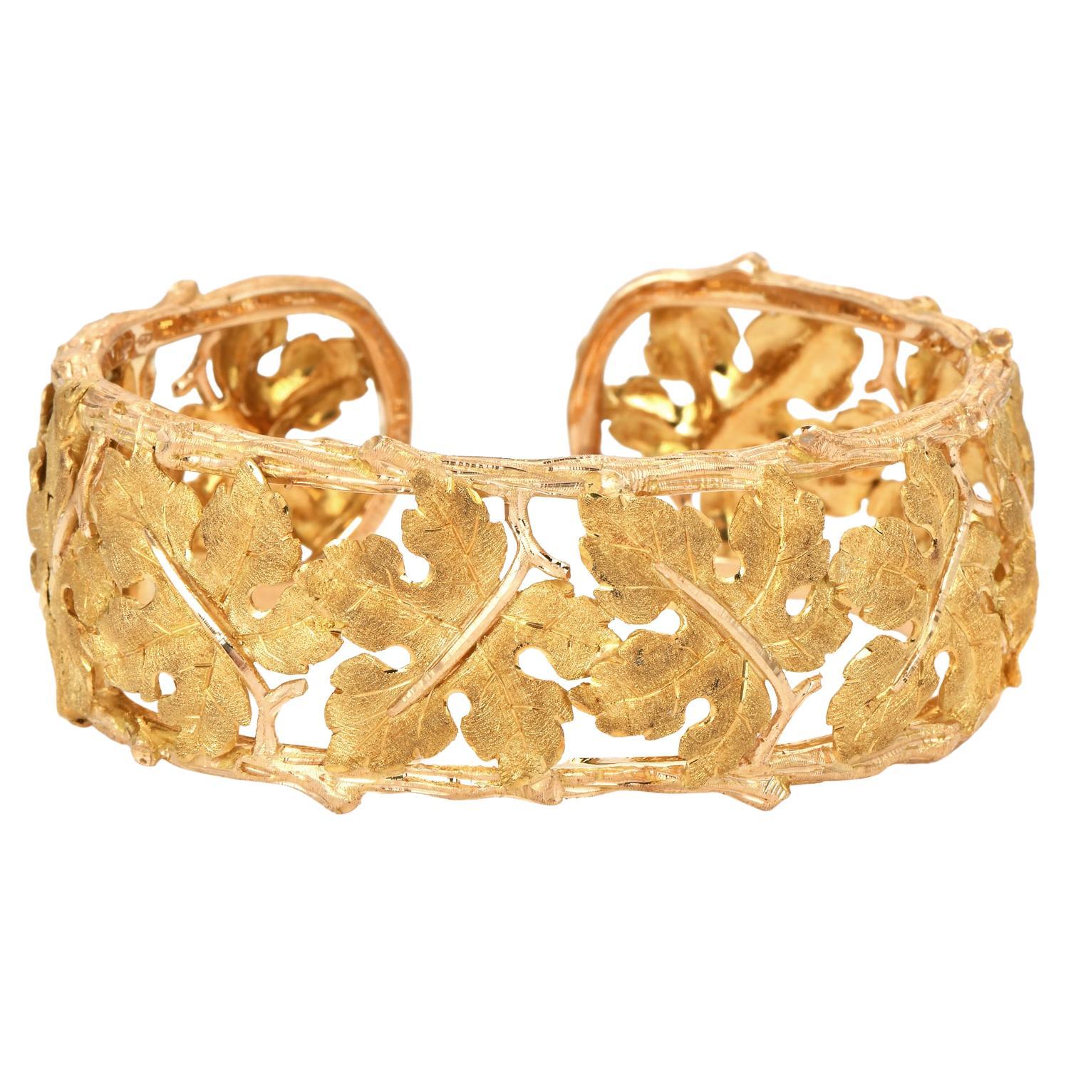 Mario Buccellati 18K Yellow Gold Maple Leaf Cuff Bracelet