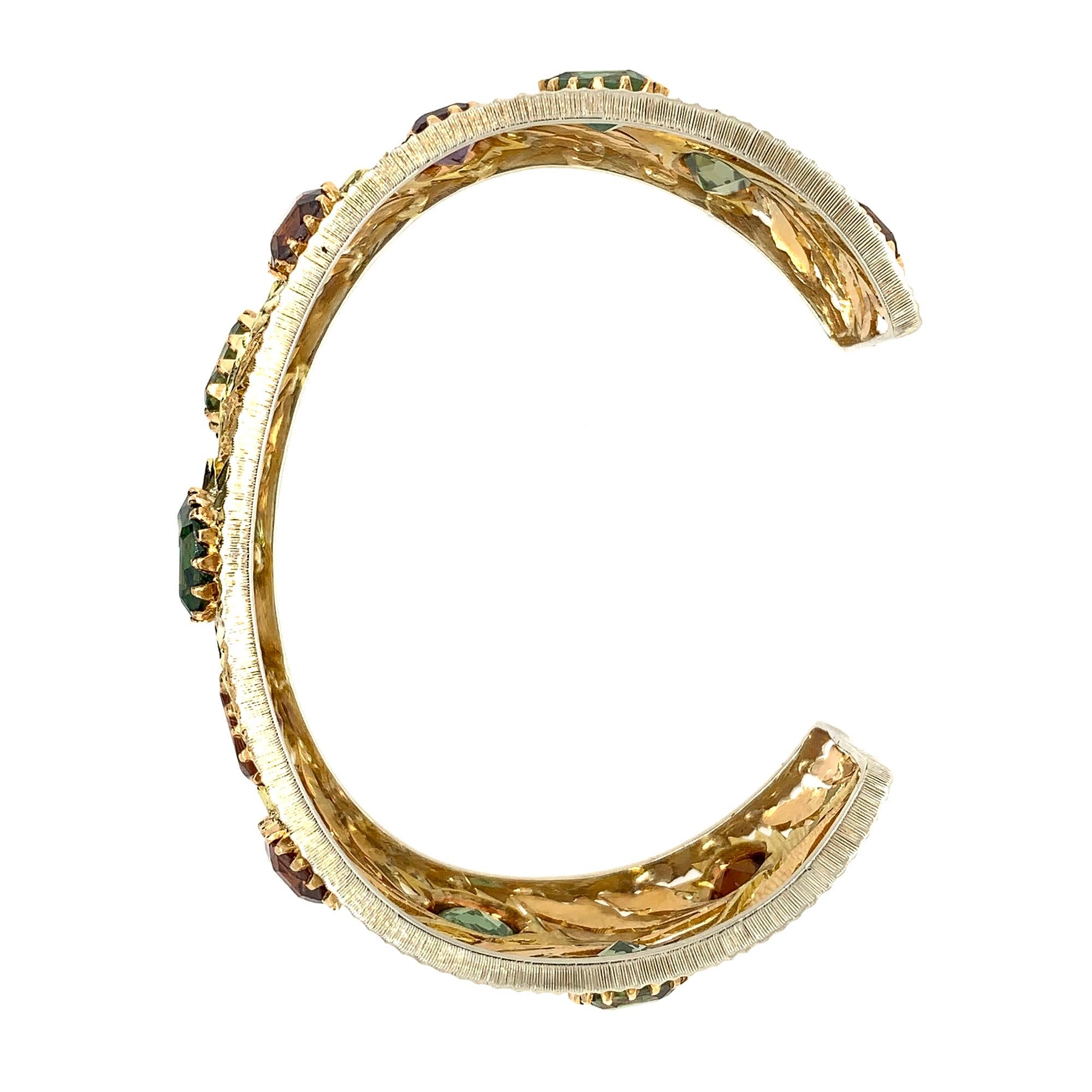 Modern Mario Buccellati 18 Karat Yellow Gold Multicolored Gemstones Leaf Bracelet