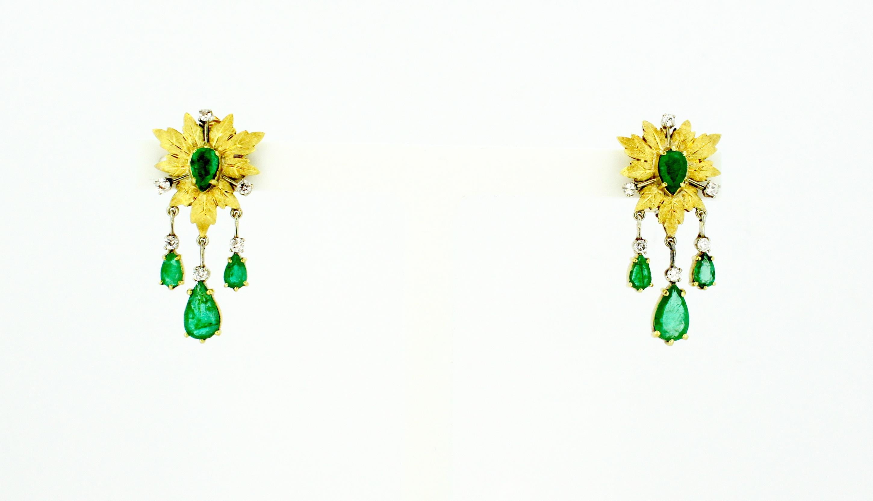 Women's Mario Buccellati 18 Karat Gold Clip-On Earrings with Emeralds and Diamonds