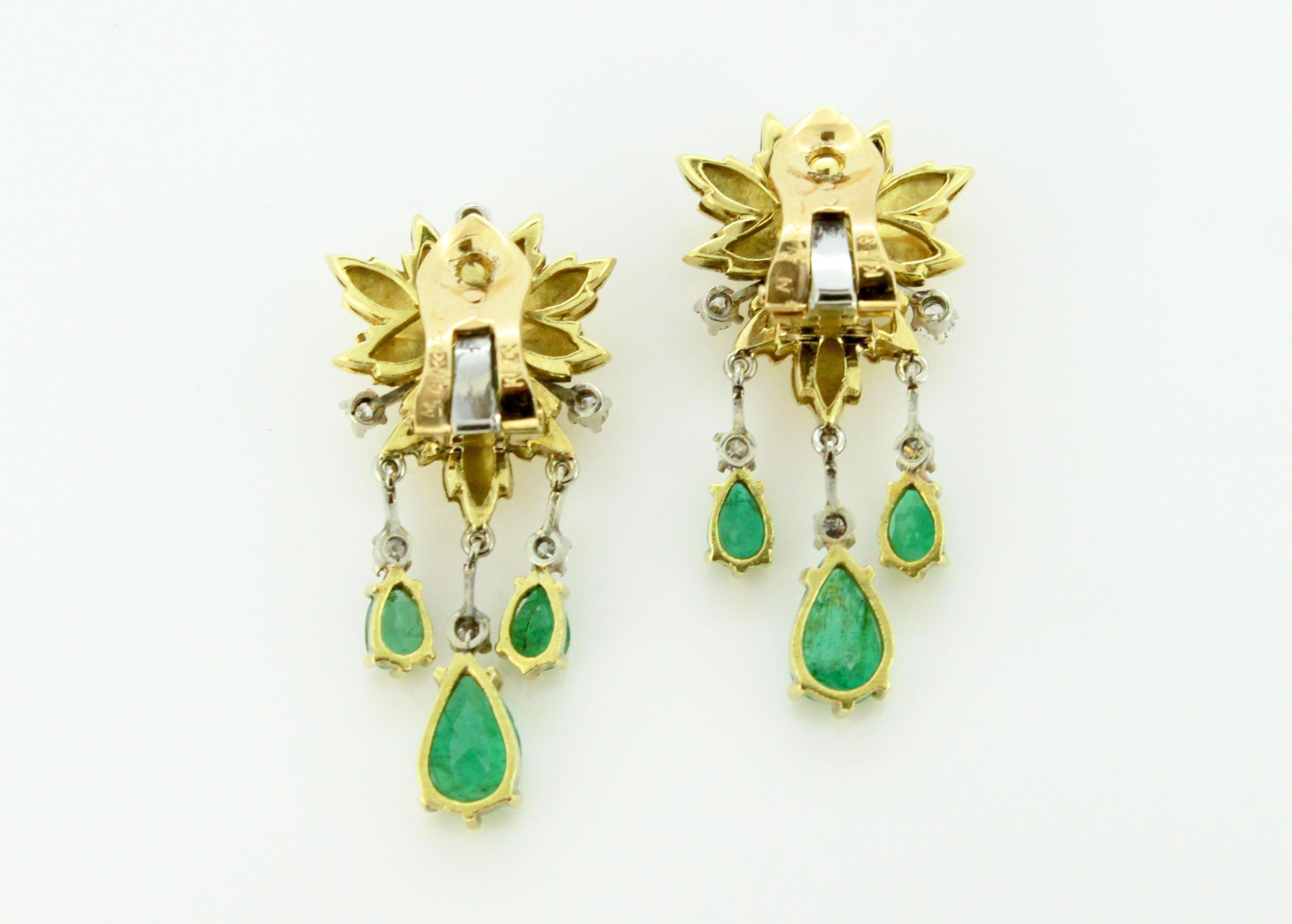 Mario Buccellati 18 Karat Gold Clip-On Earrings with Emeralds and Diamonds 2
