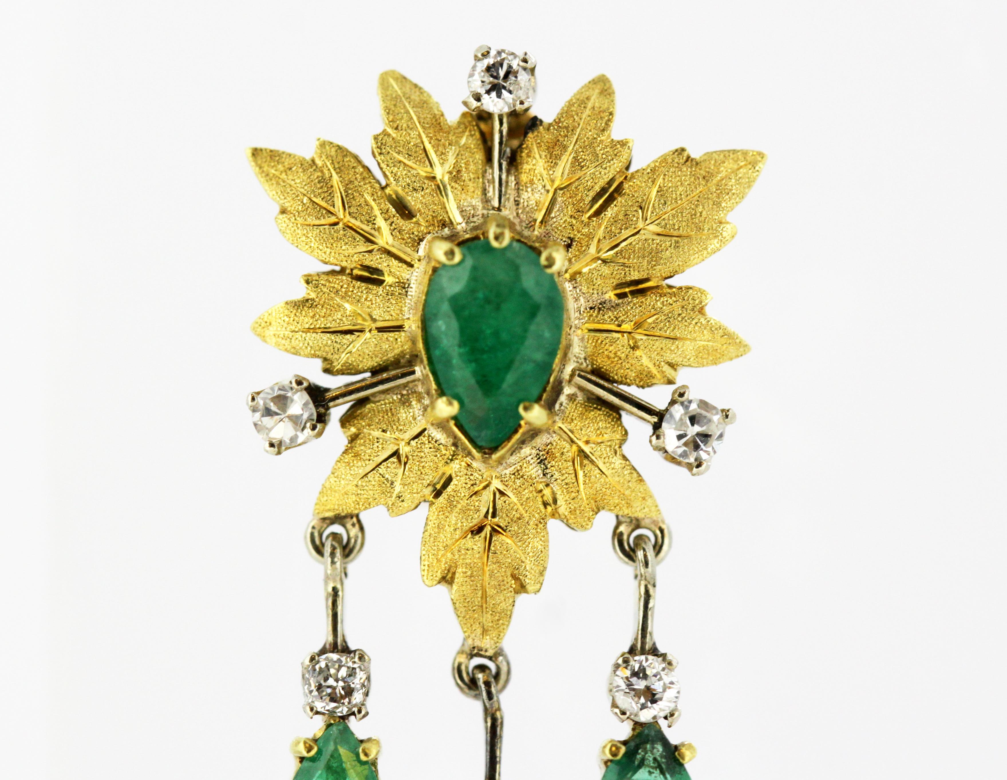 Mario Buccellati 18 Karat Gold Clip-On Earrings with Emeralds and Diamonds 3