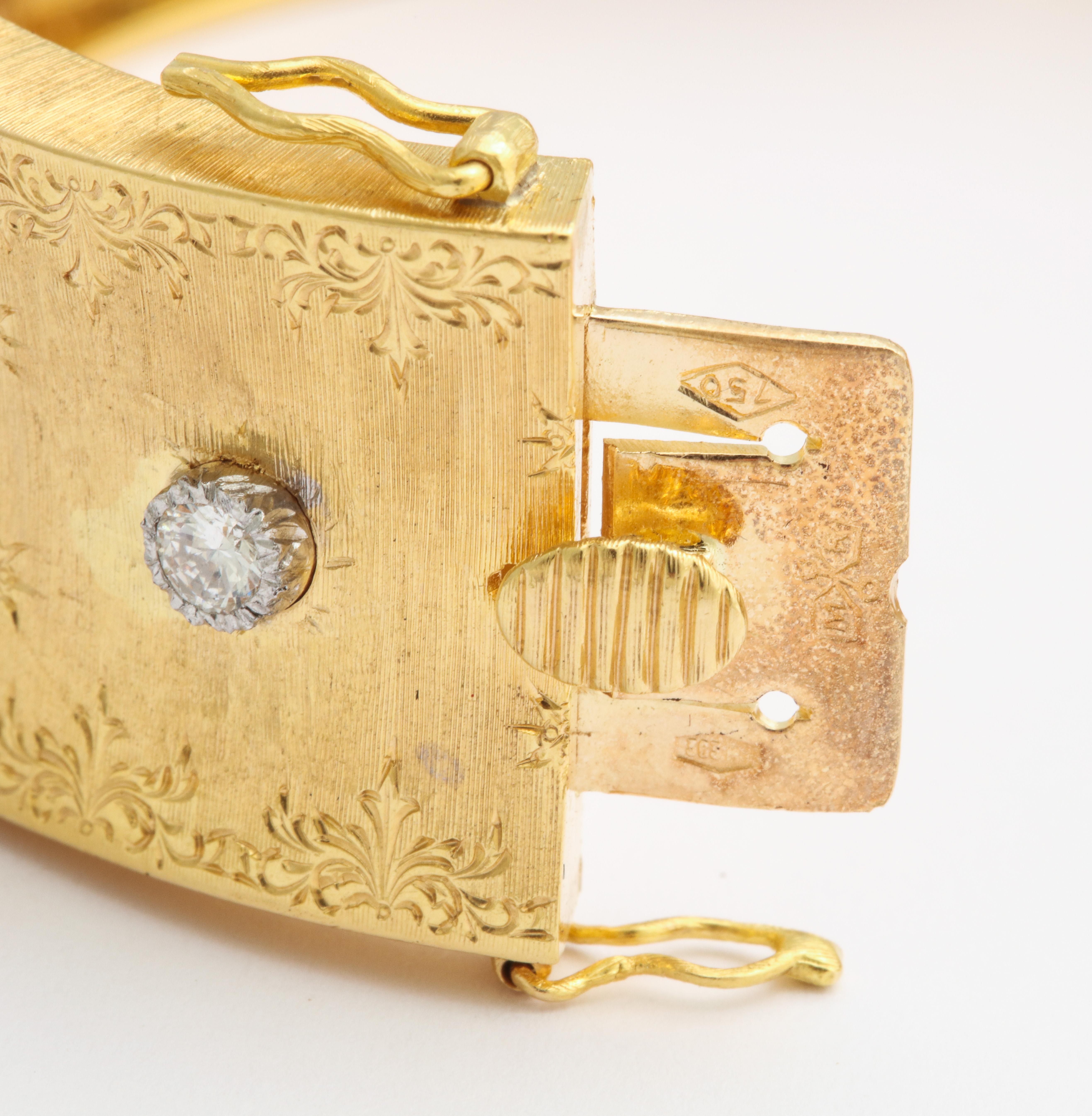 Round Cut Mario Buccellati 18 Karat Yellow Gold and Diamond Bangle Bracelet, circa 1970s For Sale