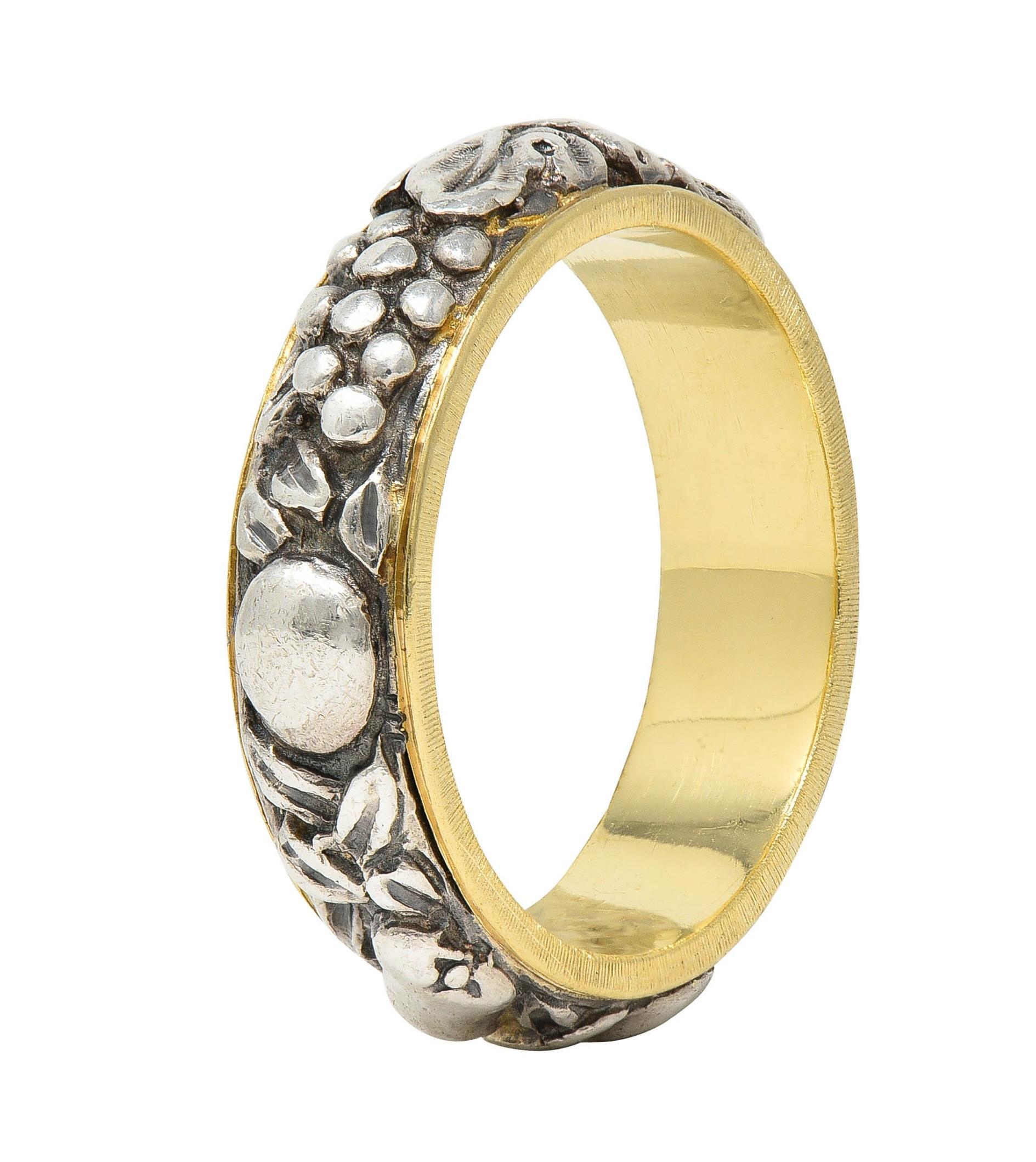 Mario Buccellati 1950's 18K Gold Silver Brunito Fruit Vintage Eternity Band Ring 6
