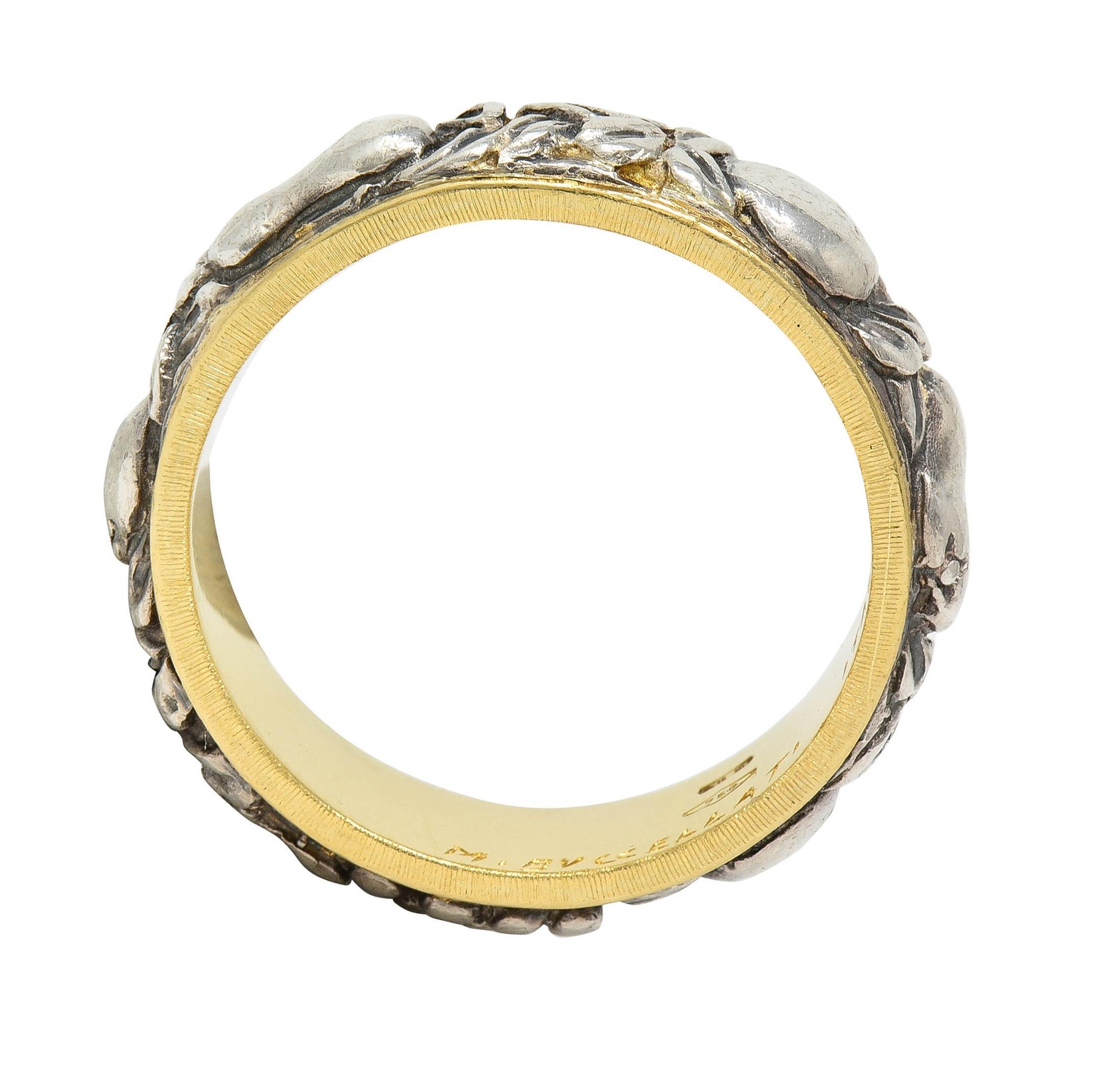 Mario Buccellati 1950's 18K Gold Silver Brunito Fruit Vintage Eternity Band Ring 7