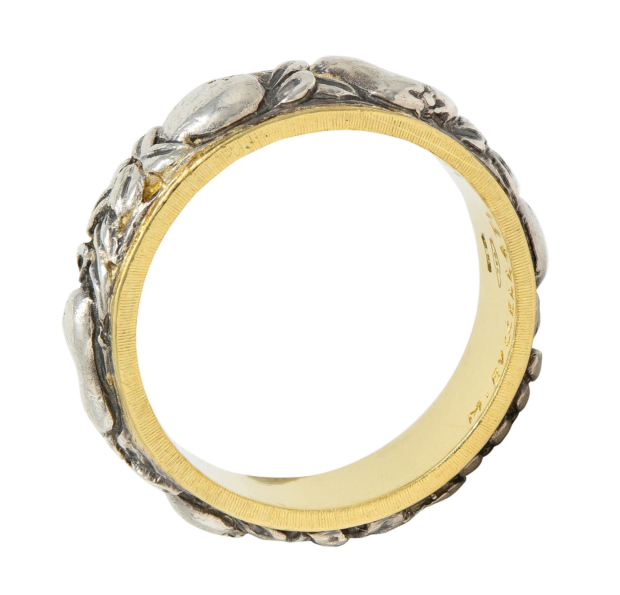 Mario Buccellati 1950's 18K Gold Silver Brunito Fruit Vintage Eternity Band Ring 8