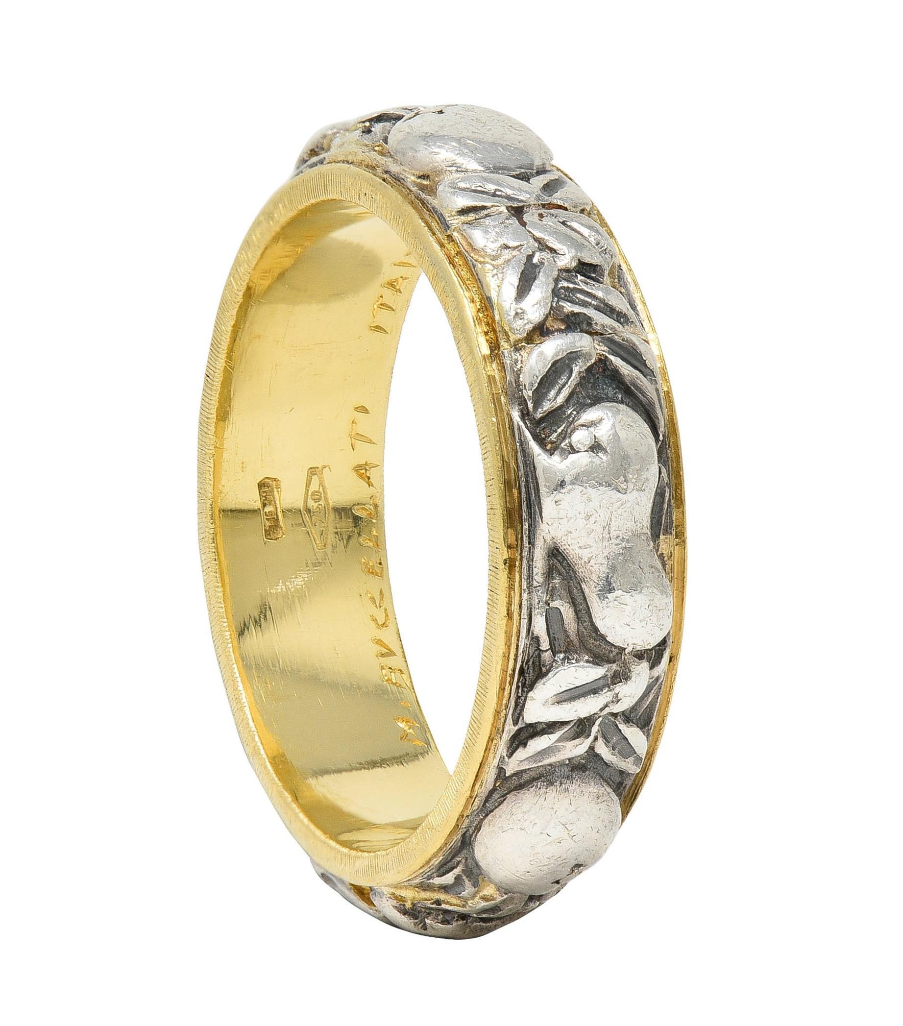 Mario Buccellati 1950's 18K Gold Silver Brunito Fruit Vintage Eternity Band Ring 9