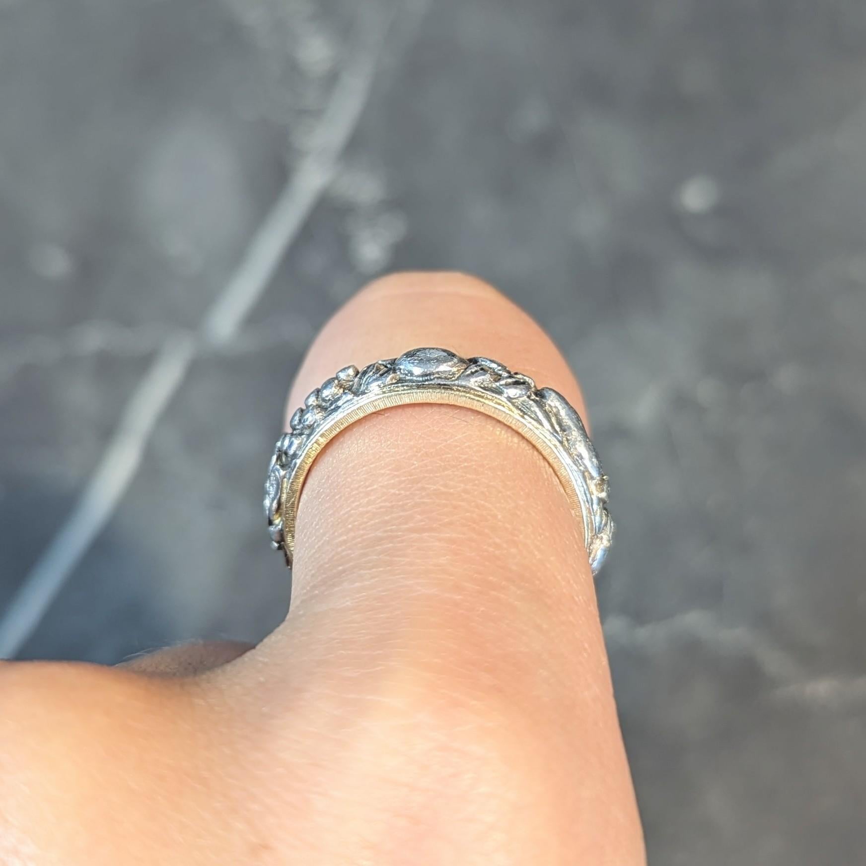 Mario Buccellati 1950's 18K Gold Silver Brunito Fruit Vintage Eternity Band Ring 11