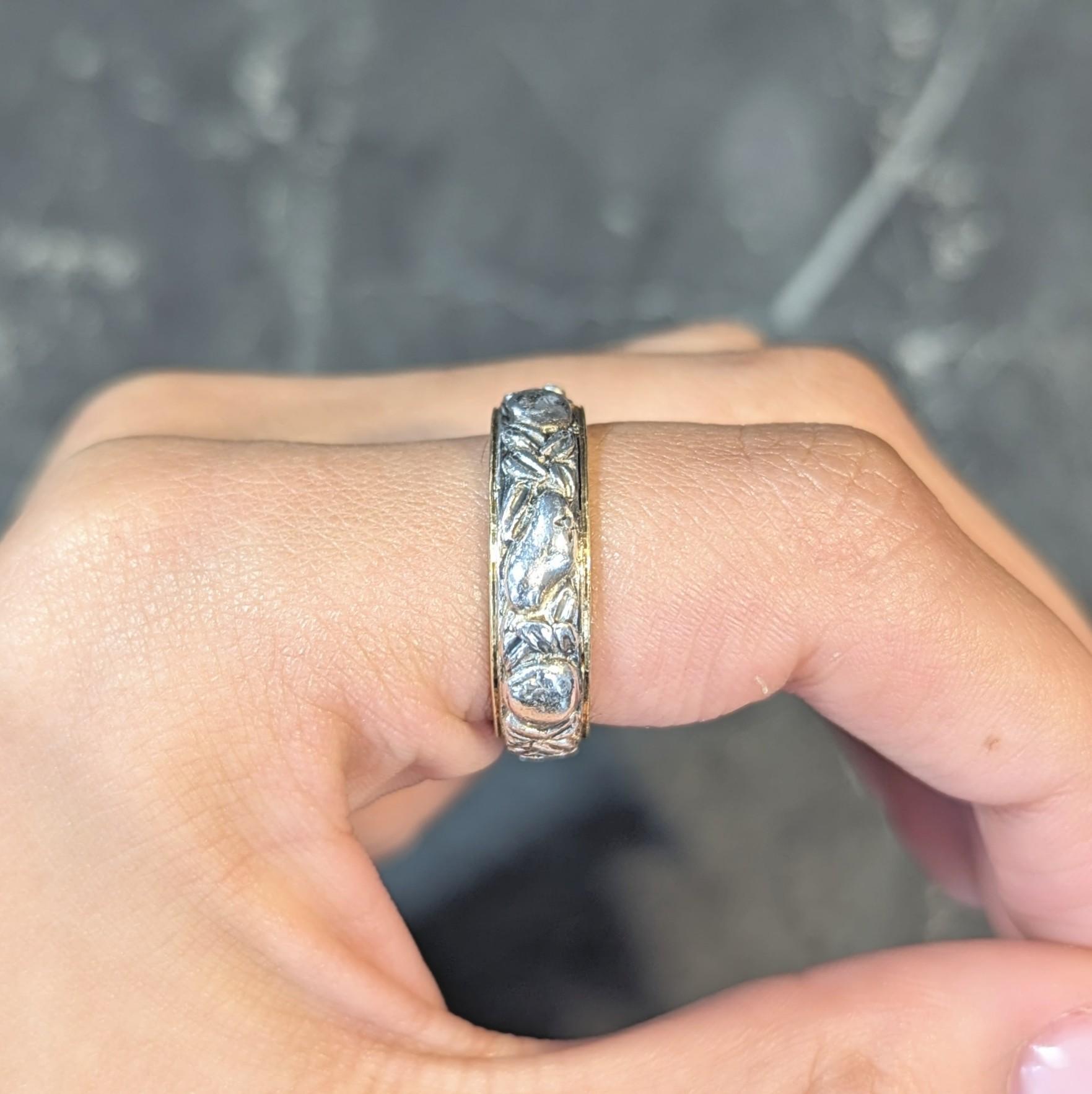 Mario Buccellati 1950's 18K Gold Silver Brunito Fruit Vintage Eternity Band Ring 12