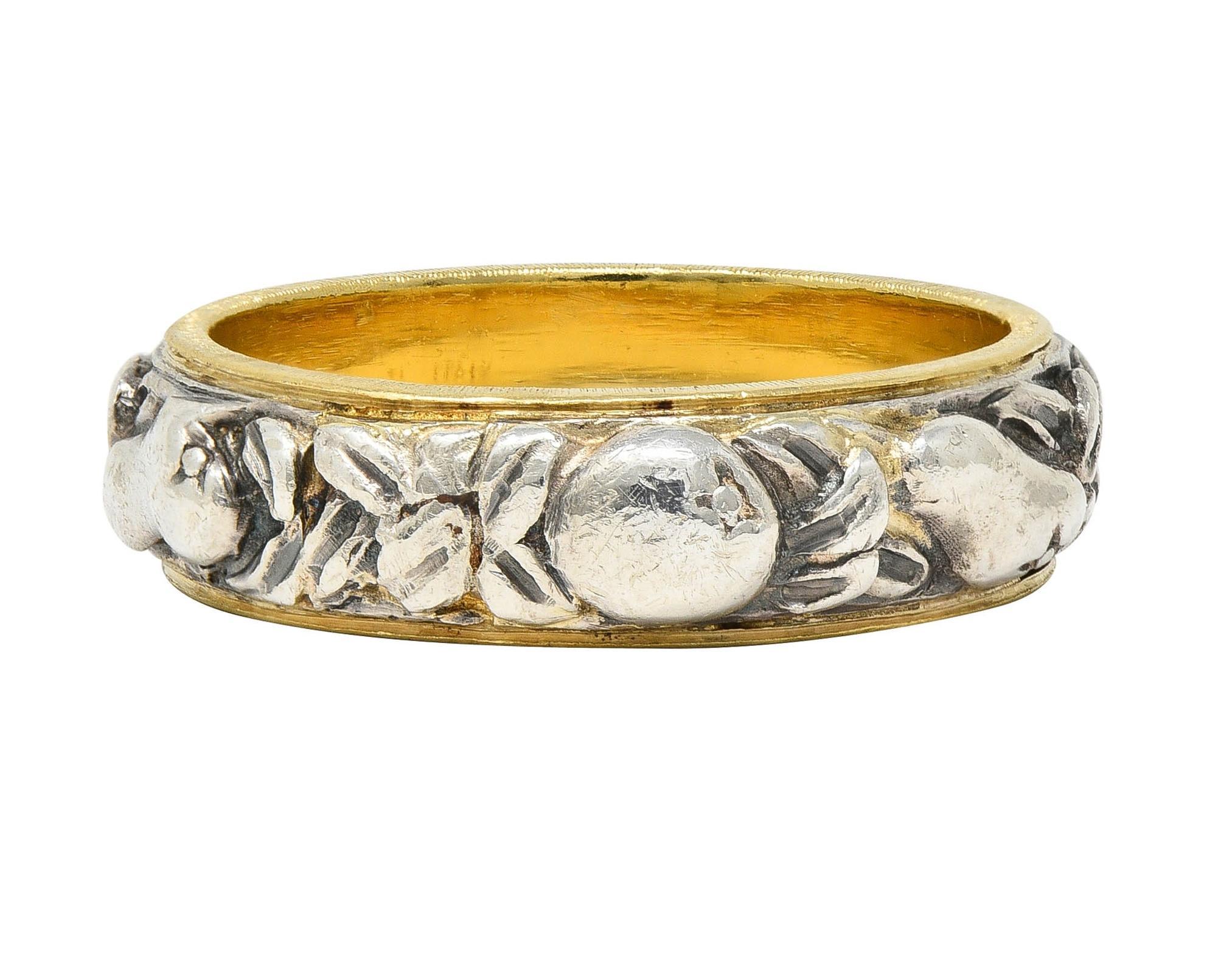 Women's or Men's Mario Buccellati 1950's 18K Gold Silver Brunito Fruit Vintage Eternity Band Ring