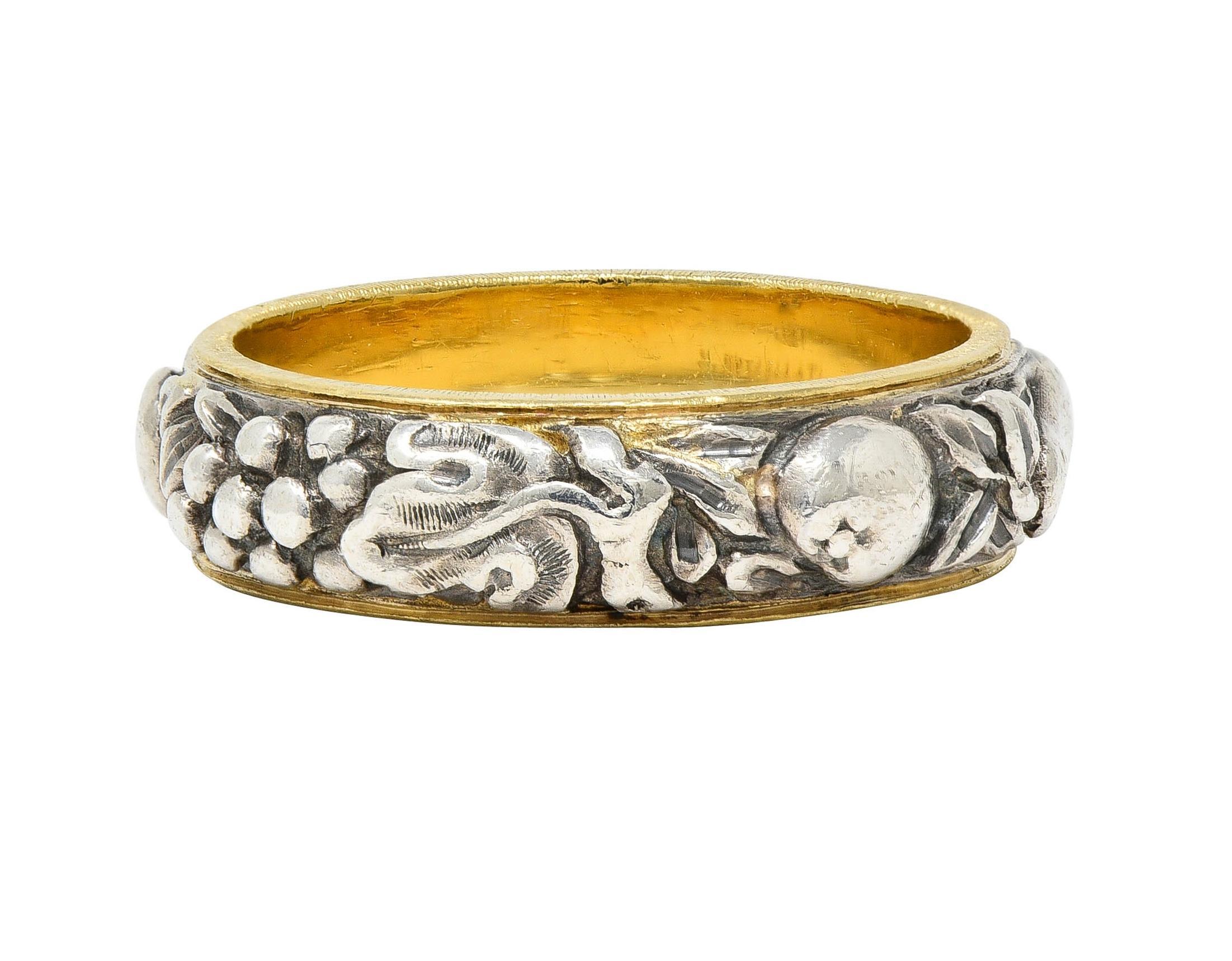 Mario Buccellati 1950's 18K Gold Silver Brunito Fruit Vintage Eternity Band Ring 1