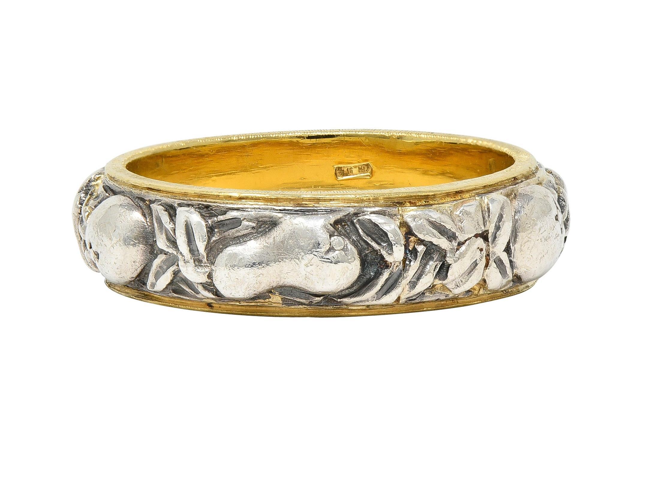 Mario Buccellati 1950's 18K Gold Silver Brunito Fruit Vintage Eternity Band Ring 2