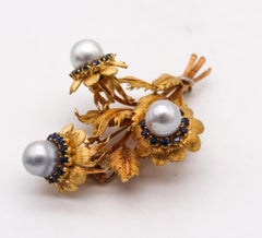 Mario Buccellati 1960 Milan Profumo Brooch in 18kt Yellow with Pearls & Sapphire