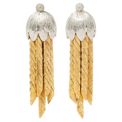 Mario Buccellati 1960's 18 Karat Two-Tone Gold Vintage Tassel Ear-Clip Earrings