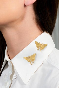 Mario Buccellati 1960's 18 Karat Yellow Gold Vintage Butterfly Brooch Clips