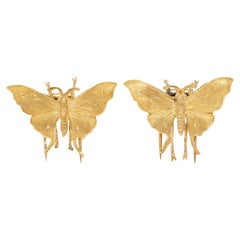 Mario Buccellati 1960's 18 Karat Yellow Gold Vintage Butterfly Brooch Clips