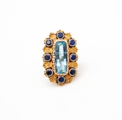 Mario Buccellati 1970 Milano Ring 18Kt Gold With 7.05 Ctw Aquamarine & Sapphires
