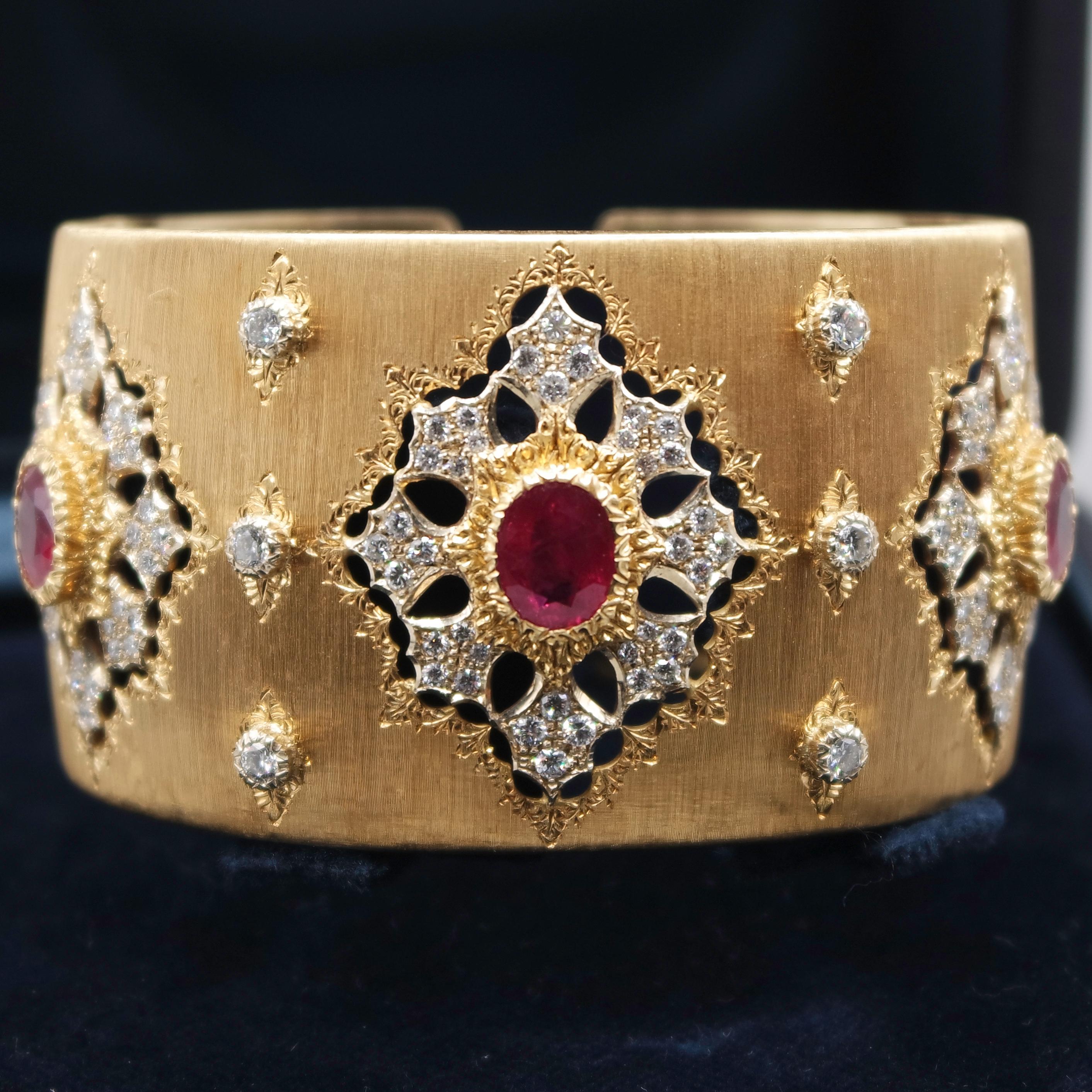 Mario Buccellati 1980 Rubine und Diamanten Manschettenarmband (Renaissance)