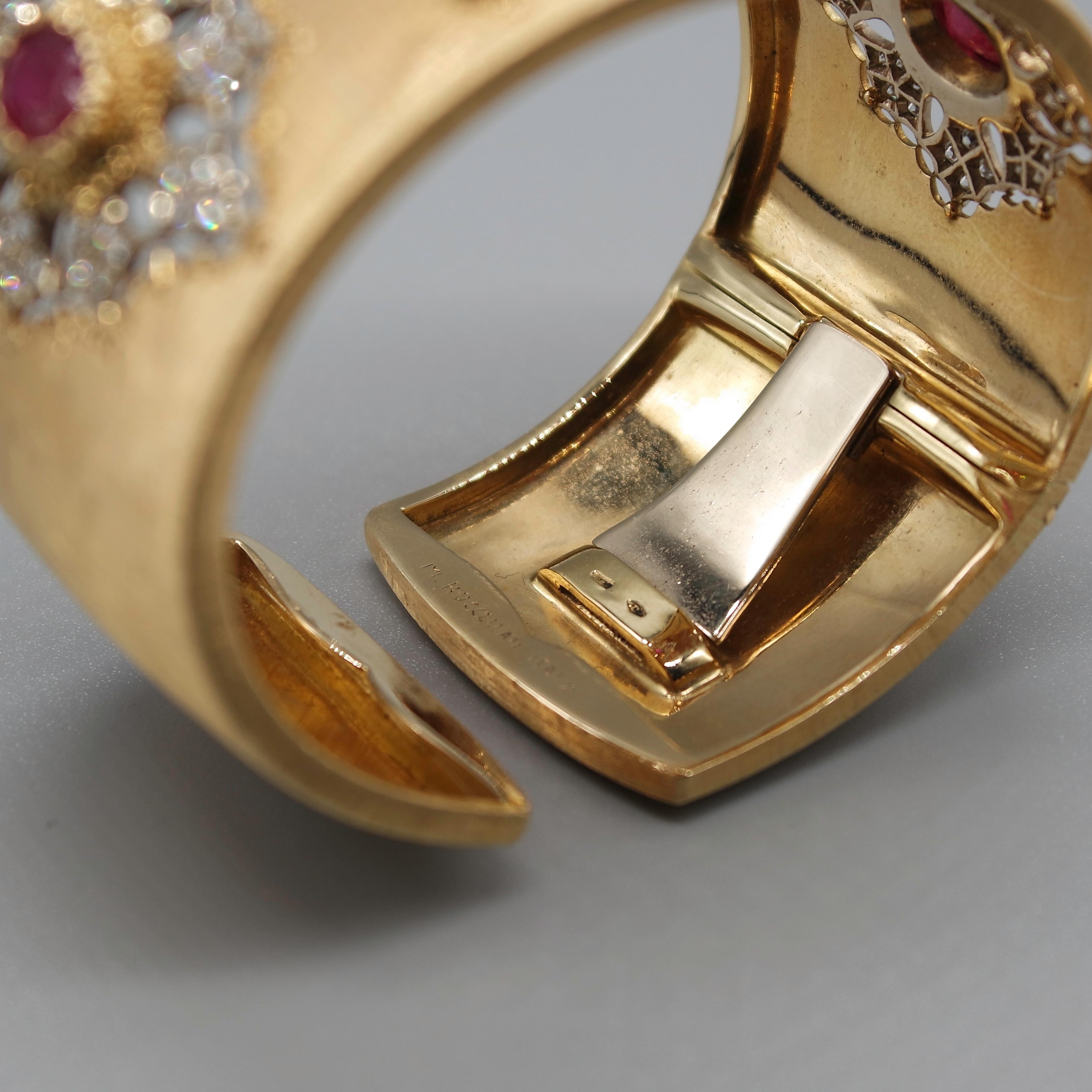 Renaissance Mario Buccellati 1980 Rubies and Diamonds Cuff Bracelet