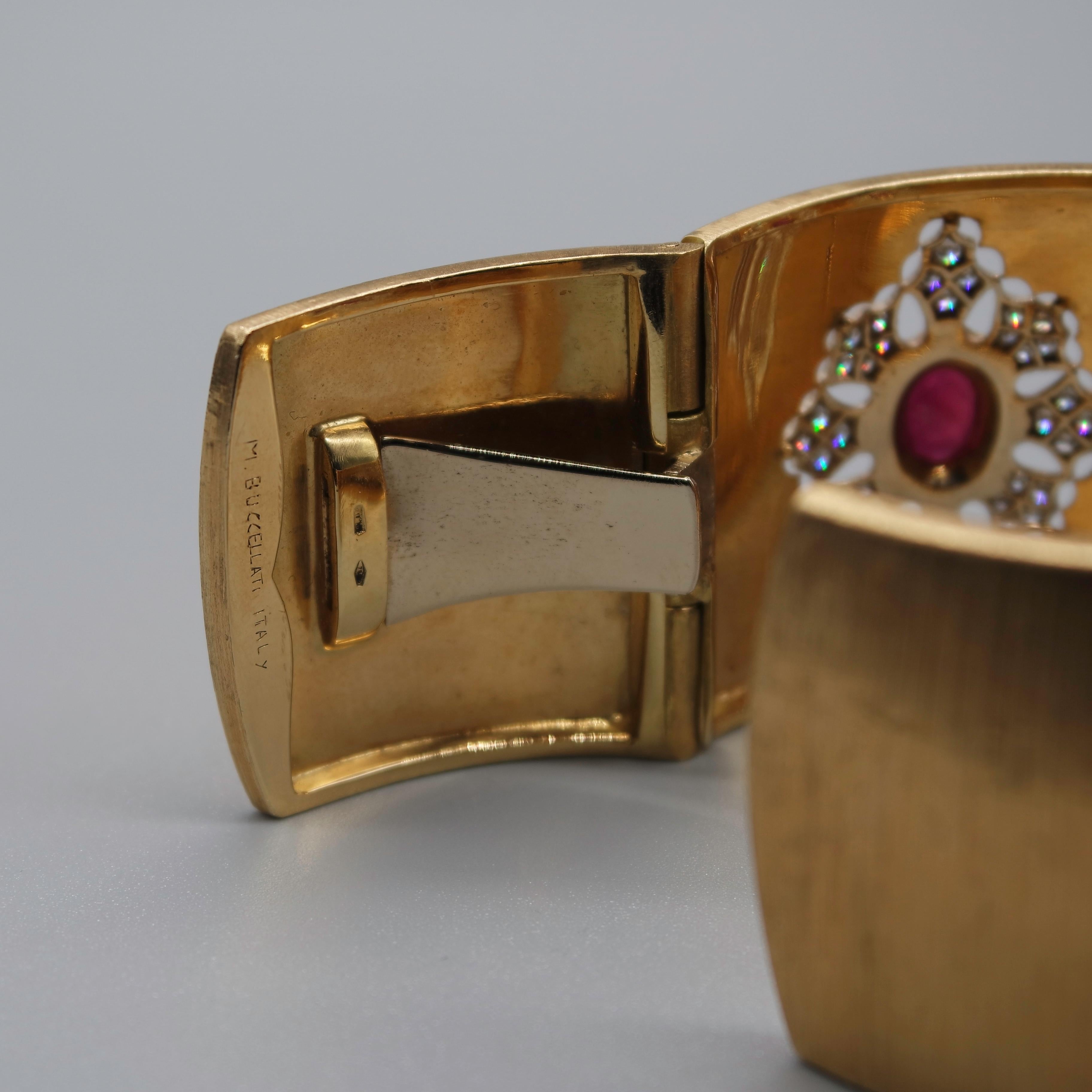 Mario Buccellati 1980 Rubies and Diamonds Cuff Bracelet In Good Condition In Crema, Cremona
