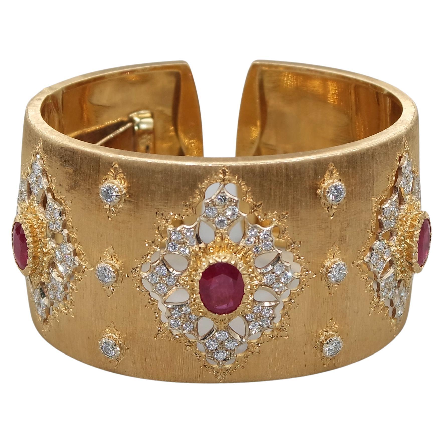Mario Buccellati 1980 Rubies and Diamonds Cuff Bracelet