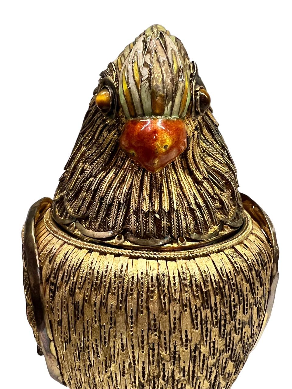 Mario Buccellati, 20th Century Silver-Gilt and Enamel Jar Depicting a Parrot 5