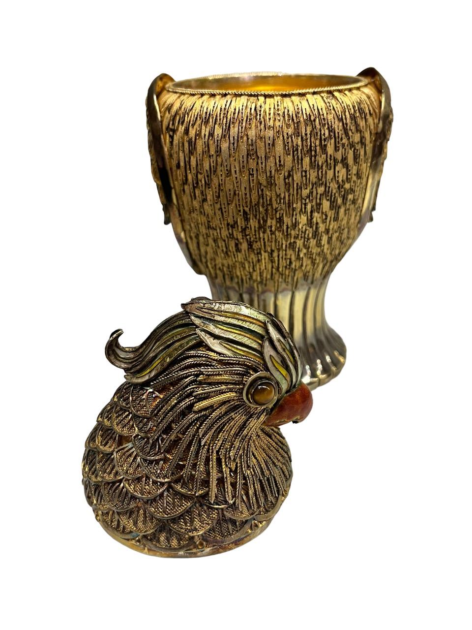 Pot en argent doré et émaillé représentant un perroquet, Mario Buccellati, 20e siècle 8