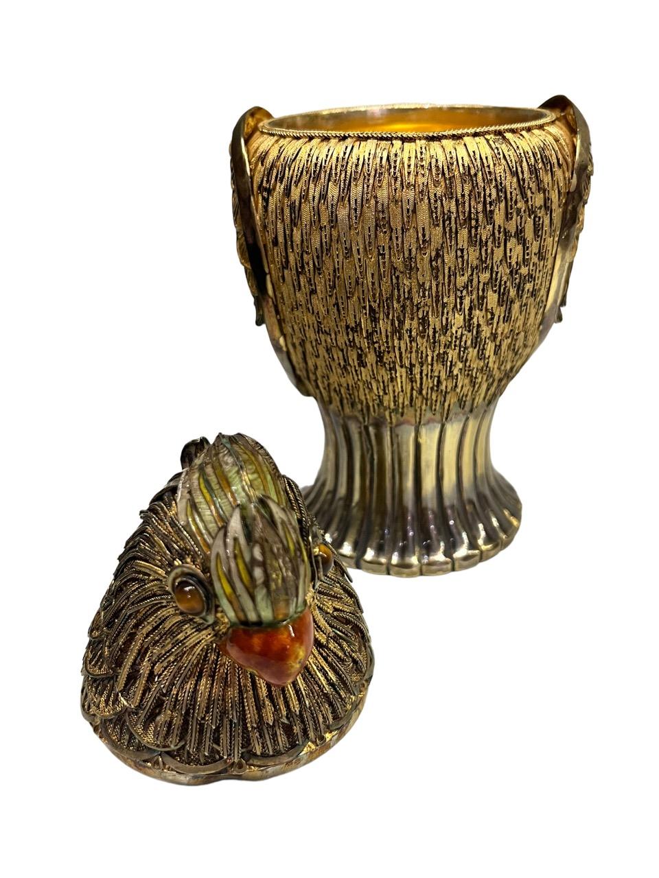 Pot en argent doré et émaillé représentant un perroquet, Mario Buccellati, 20e siècle 9