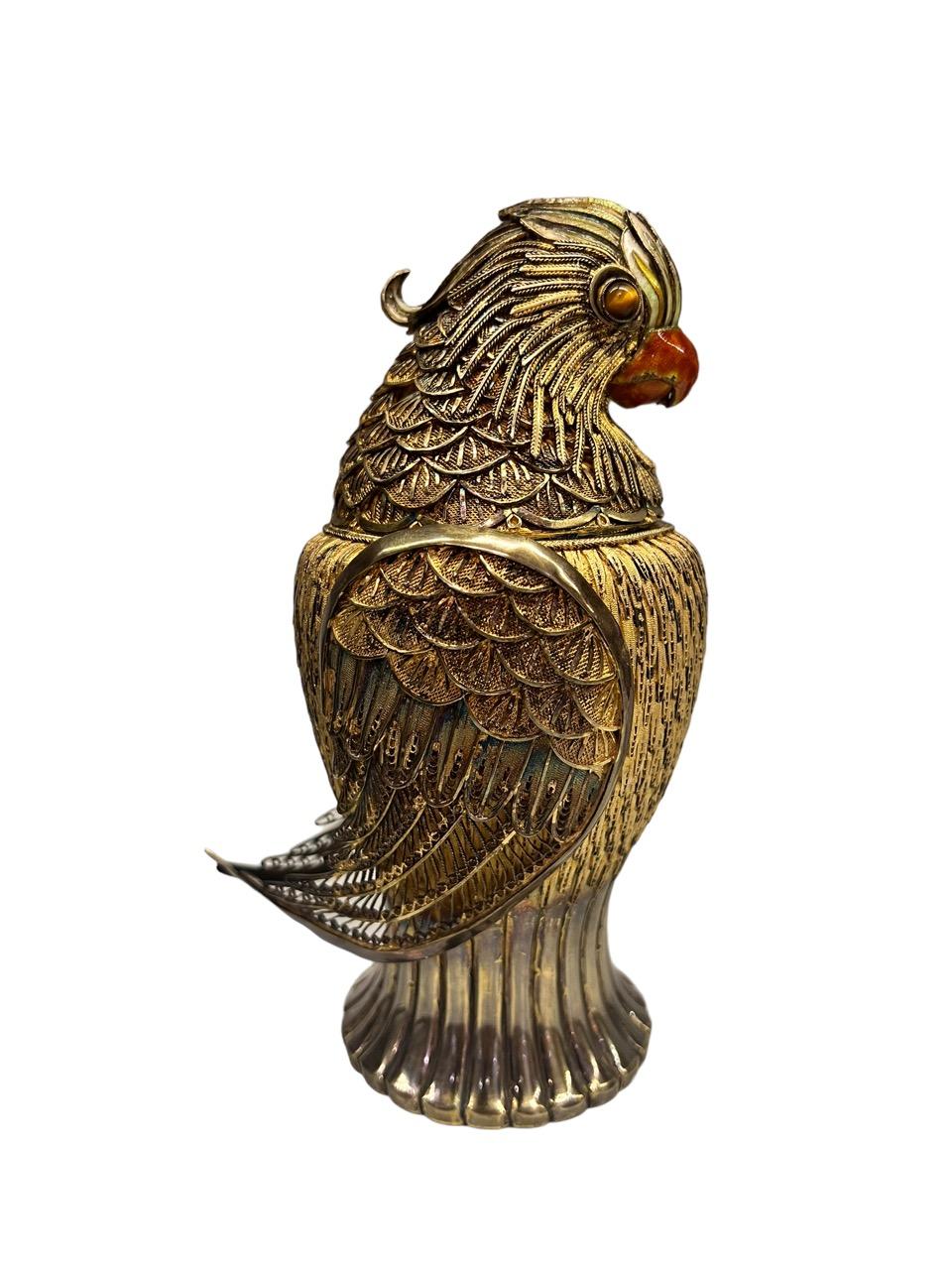 Mario Buccellati, 20th Century Silver-Gilt and Enamel Jar Depicting a Parrot 15