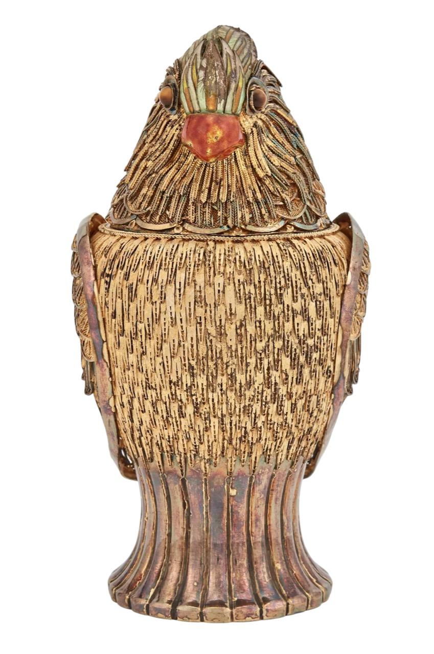 italien Pot en argent doré et émaillé représentant un perroquet, Mario Buccellati, 20e siècle