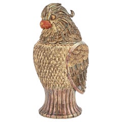 Pot en argent doré et émaillé représentant un perroquet, Mario Buccellati, 20e siècle