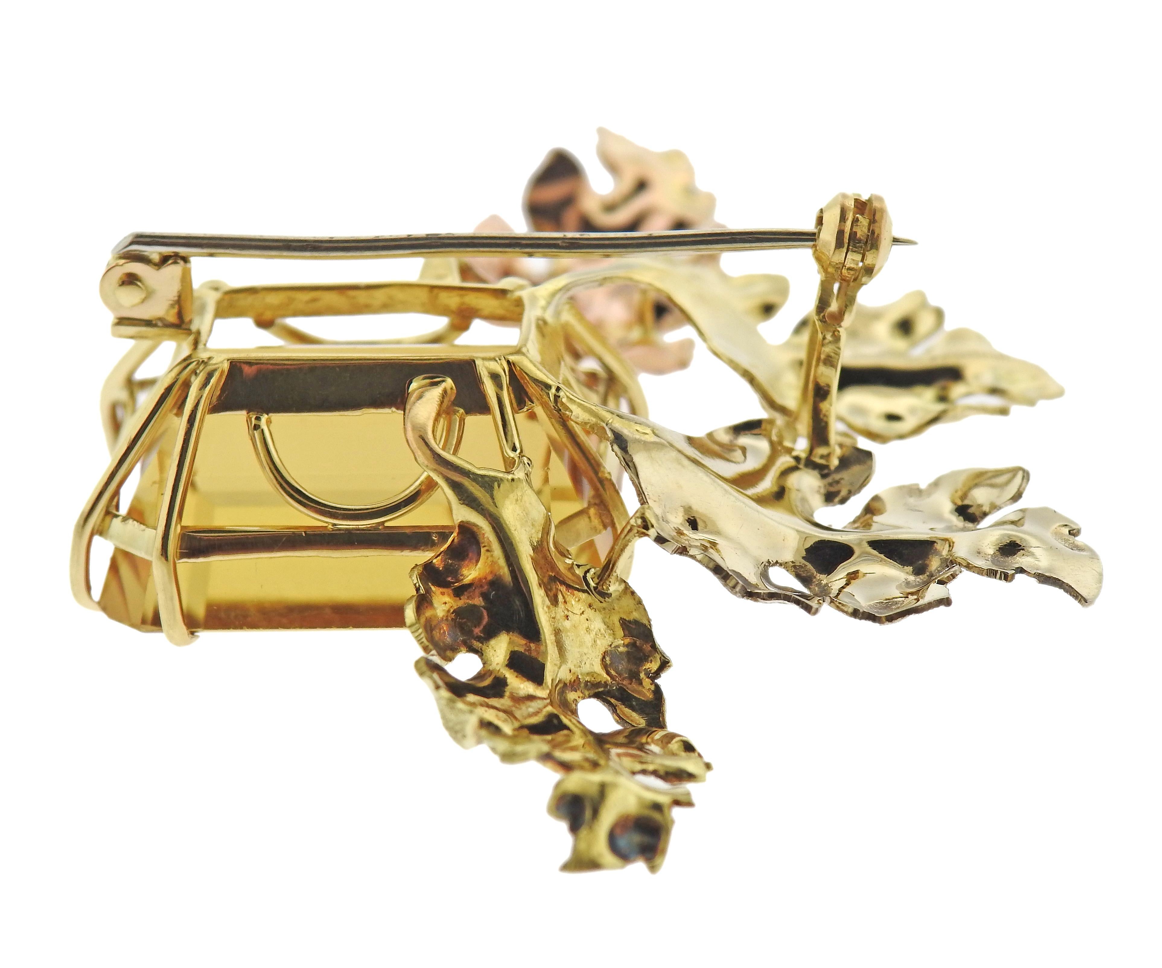 Women's Mario Buccellati 33 Carat Citrine Gold Leaf Brooch