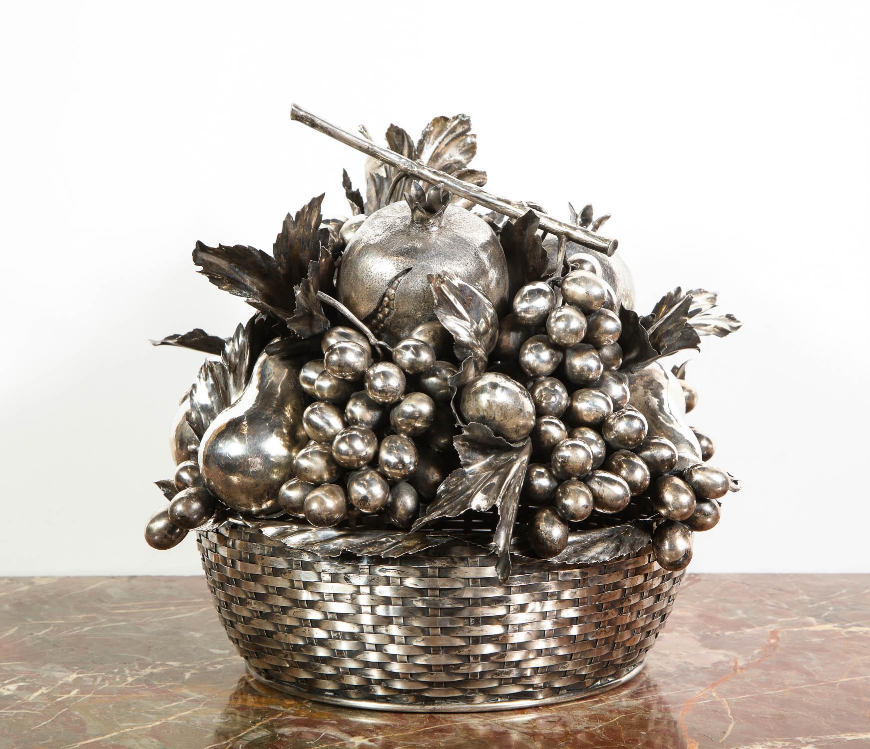 20th Century Mario Buccellati, a Large Italian Silver Fruit Basket Centerpiece